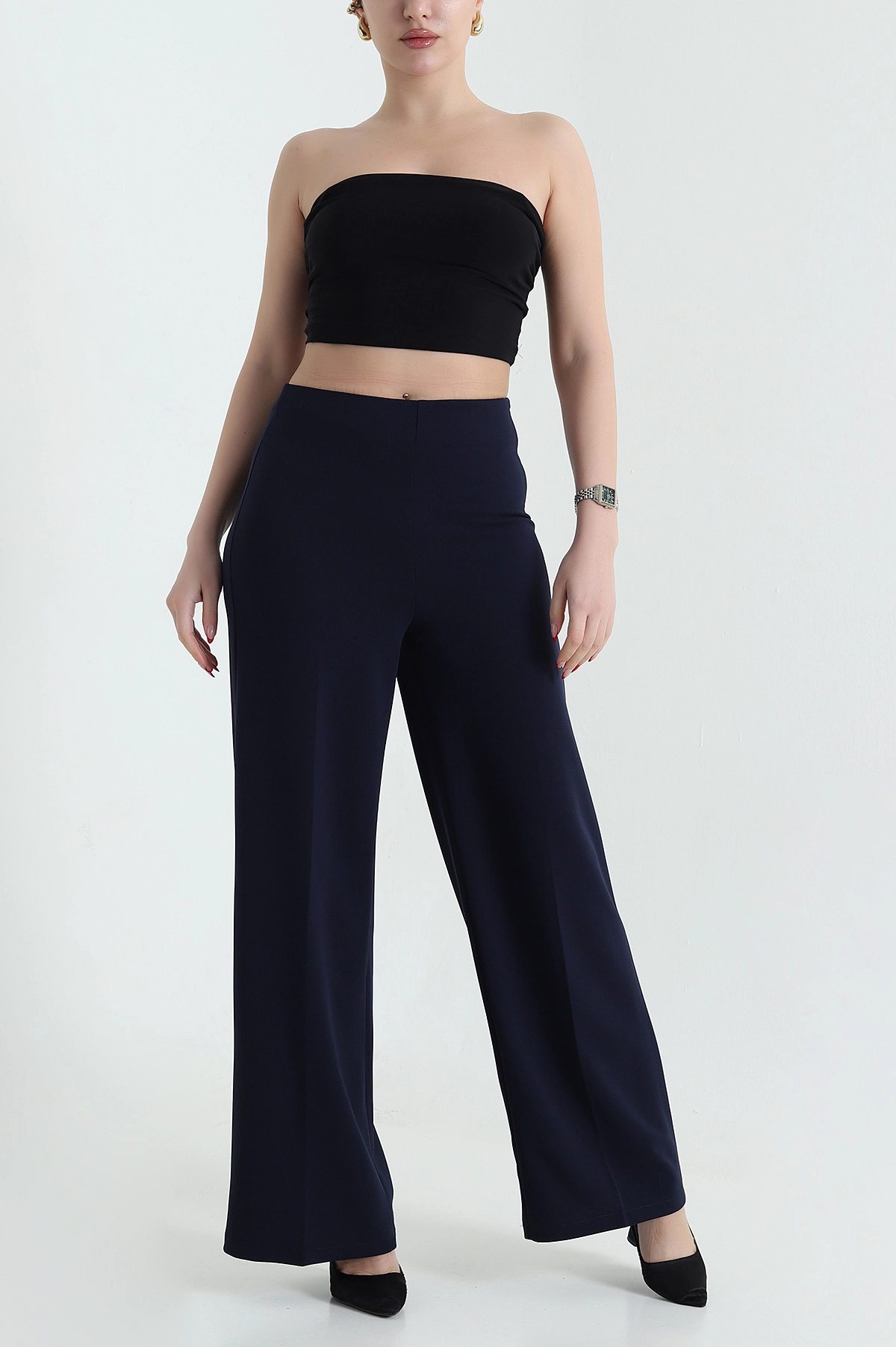 Lacivert Fermuarlı Crep Kadın Pantolon 435683