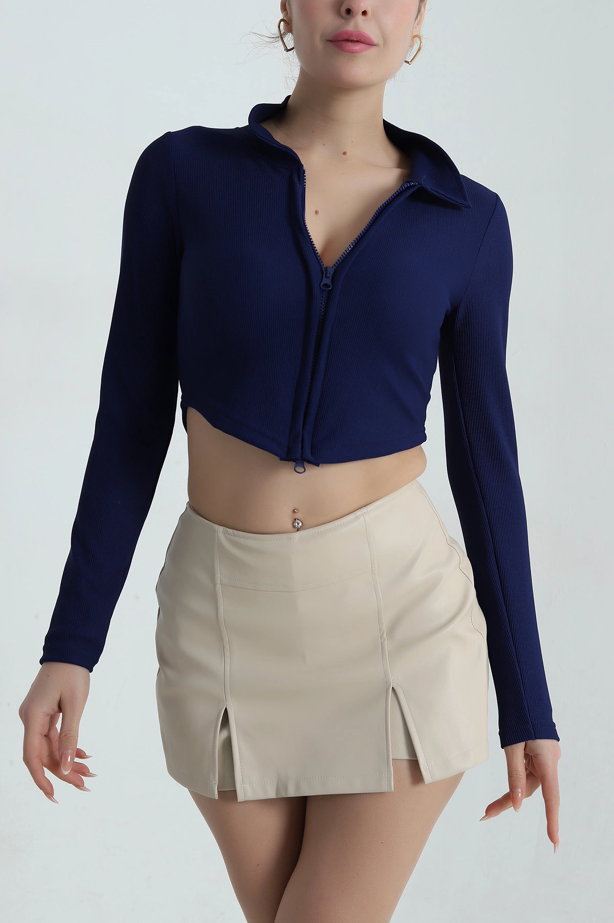 Lacivert Fermuarlı Ottoman Kadın Bluz 406095