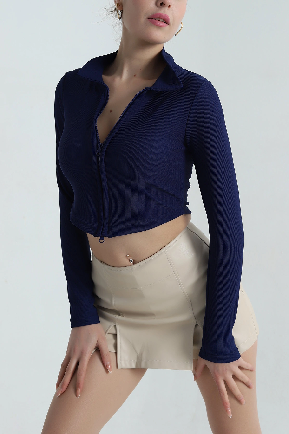 Lacivert Fermuarlı Ottoman Kadın Bluz 406095