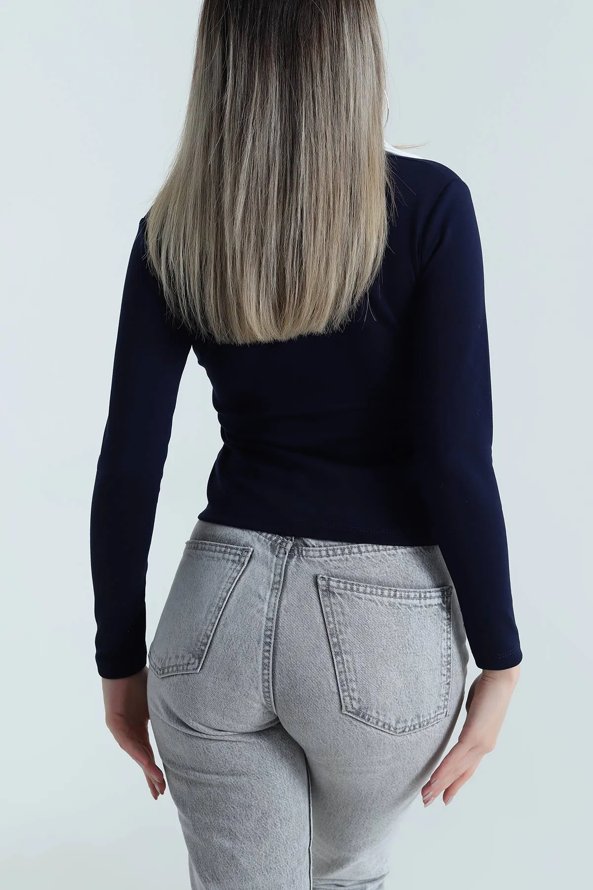 Lacivert Fermuarlı Polo Yaka Oysho Kadın Bluz 488565