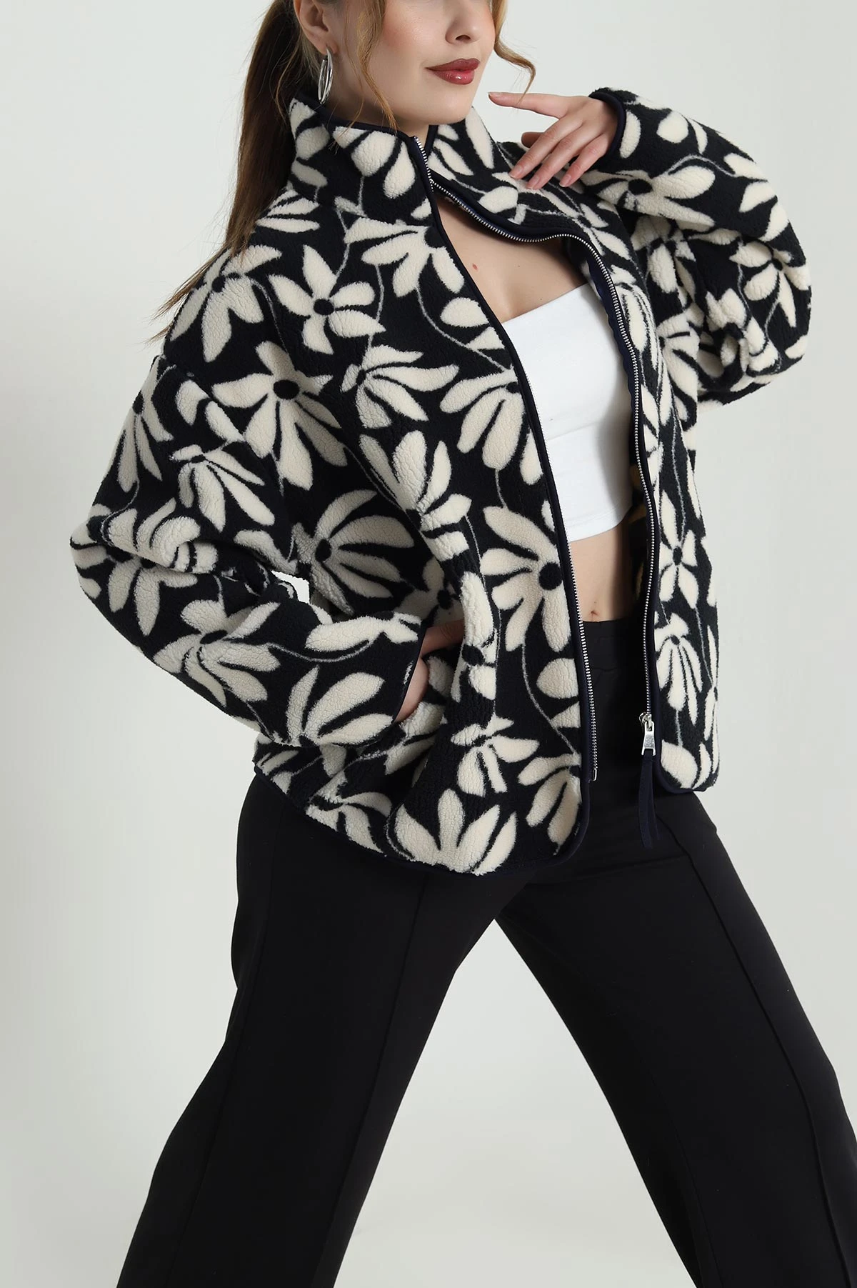 Lacivert Fermuarlı Teddy Kadın Sweat 483917