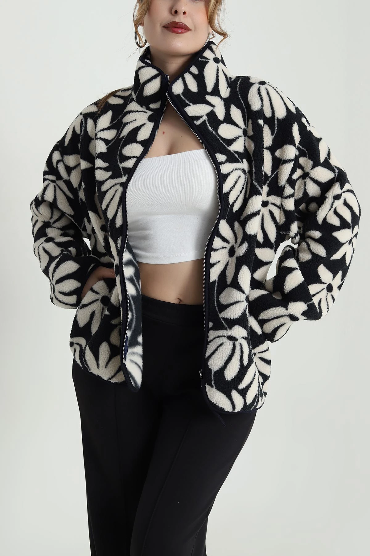 Lacivert Fermuarlı Teddy Kadın Sweat 483917