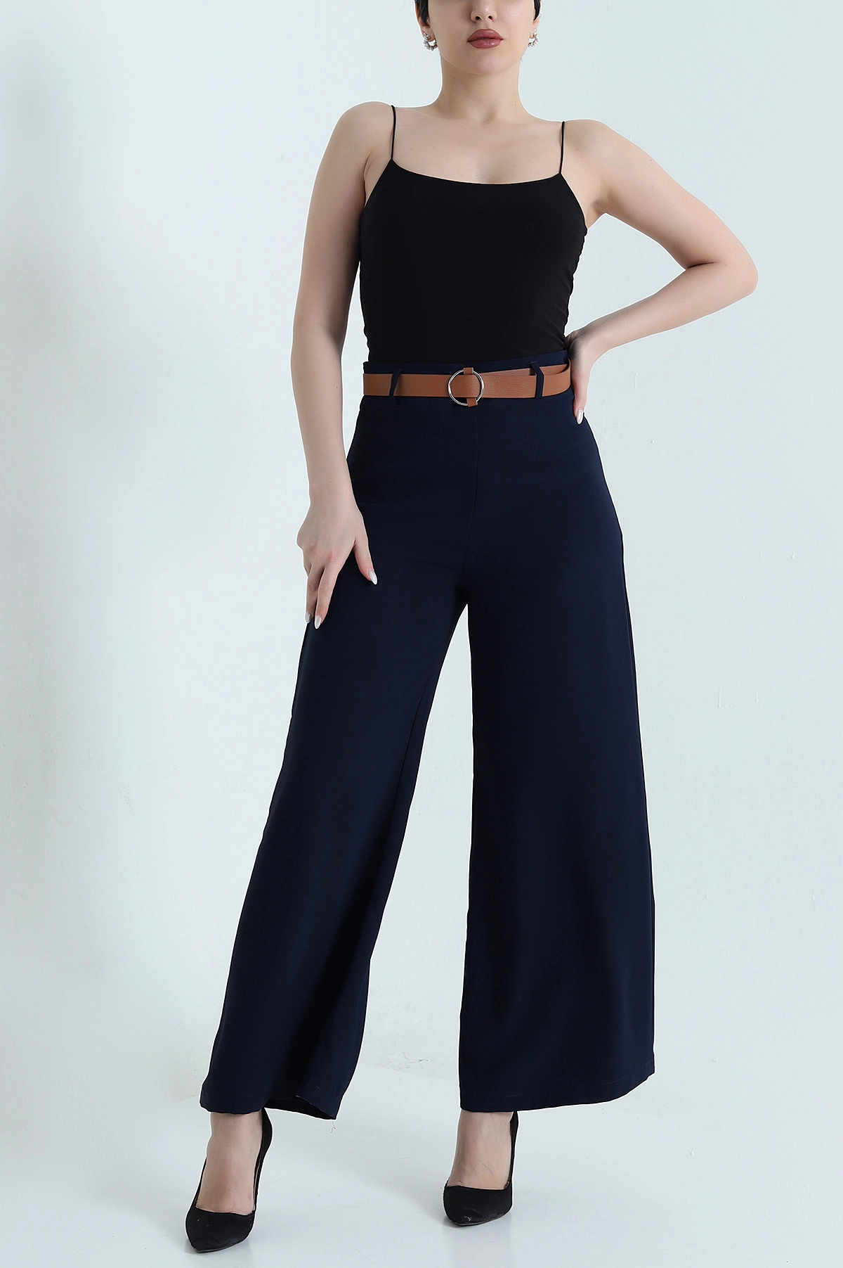 Lacivert Fermuarlı Tencel Crep Kadın Pantolon 440765
