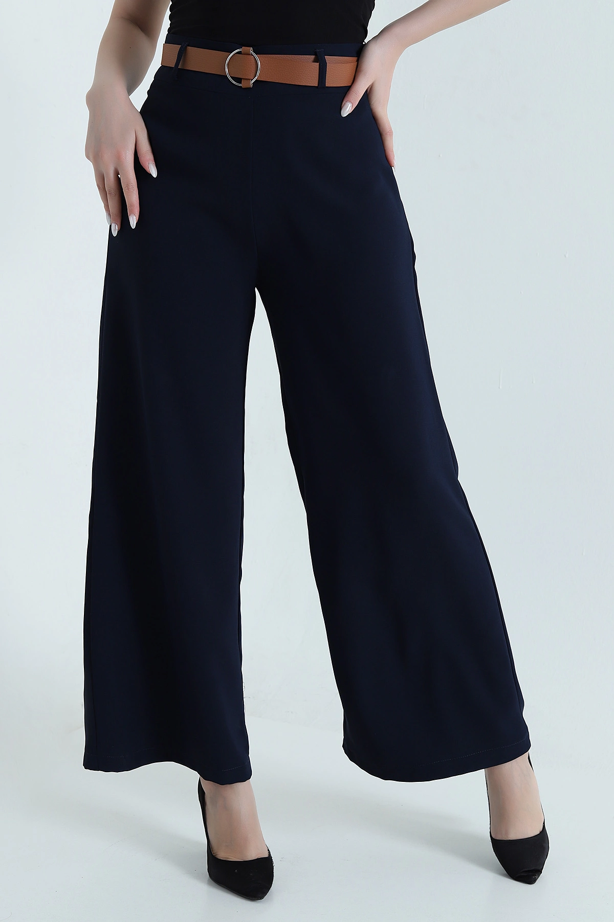 Lacivert Fermuarlı Tencel Crep Kadın Pantolon 440765
