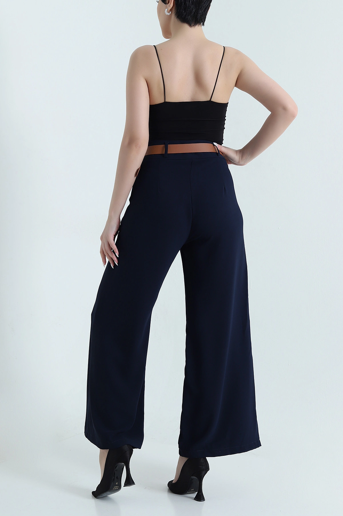 Lacivert Fermuarlı Tencel Crep Kadın Pantolon 440765