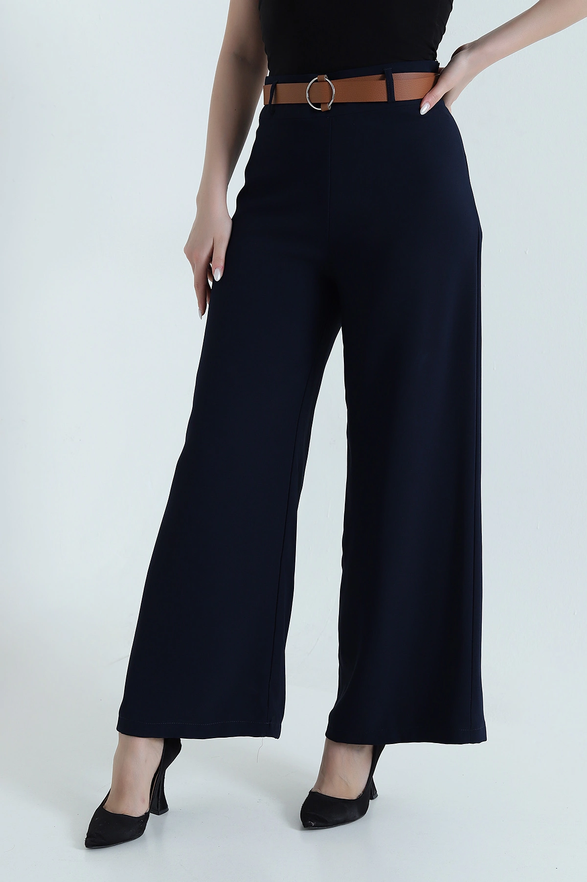 Lacivert Fermuarlı Tencel Crep Kadın Pantolon 440765
