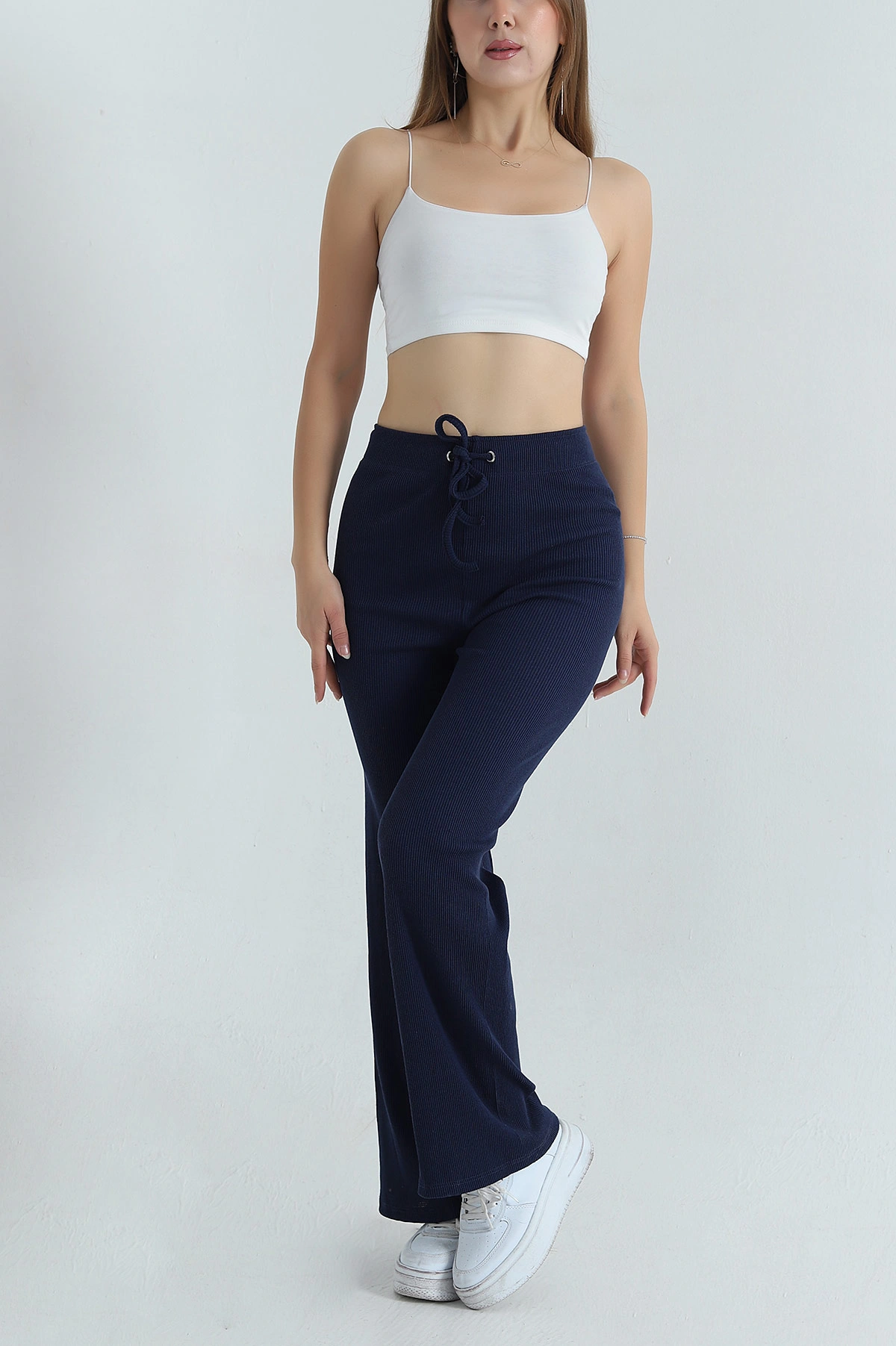 Lacivert Fitilli Likralı Kadın Pantolon 400782