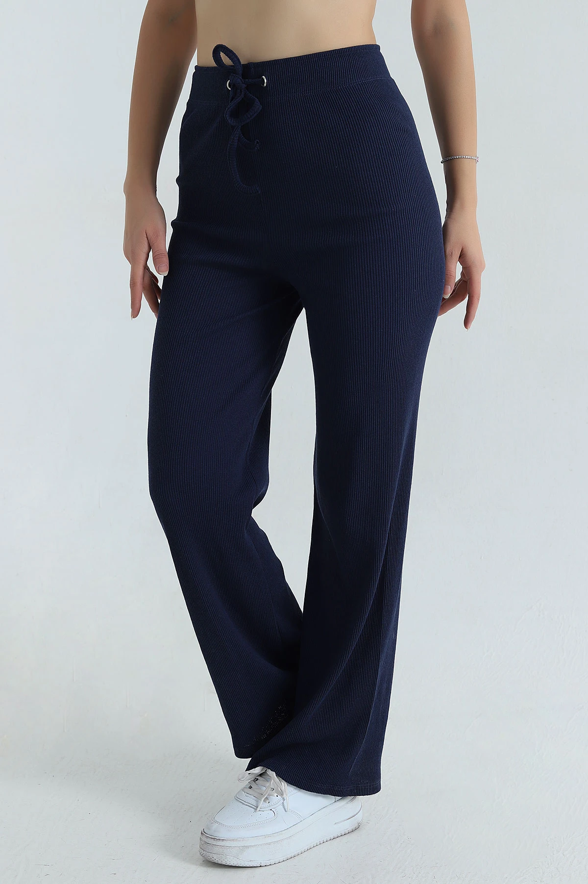 Lacivert Fitilli Likralı Kadın Pantolon 400782