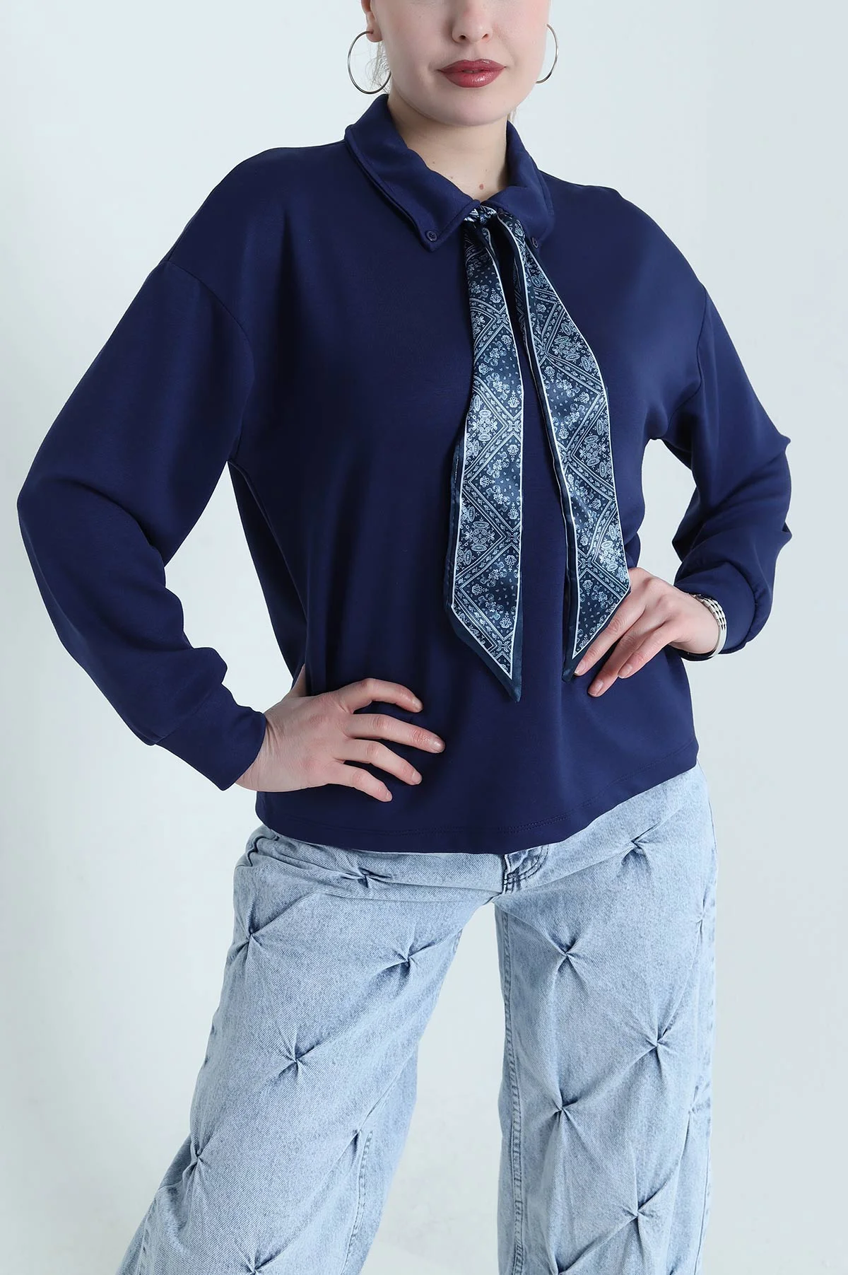 Lacivert Fularlı Kadın Modal Bluz 441395