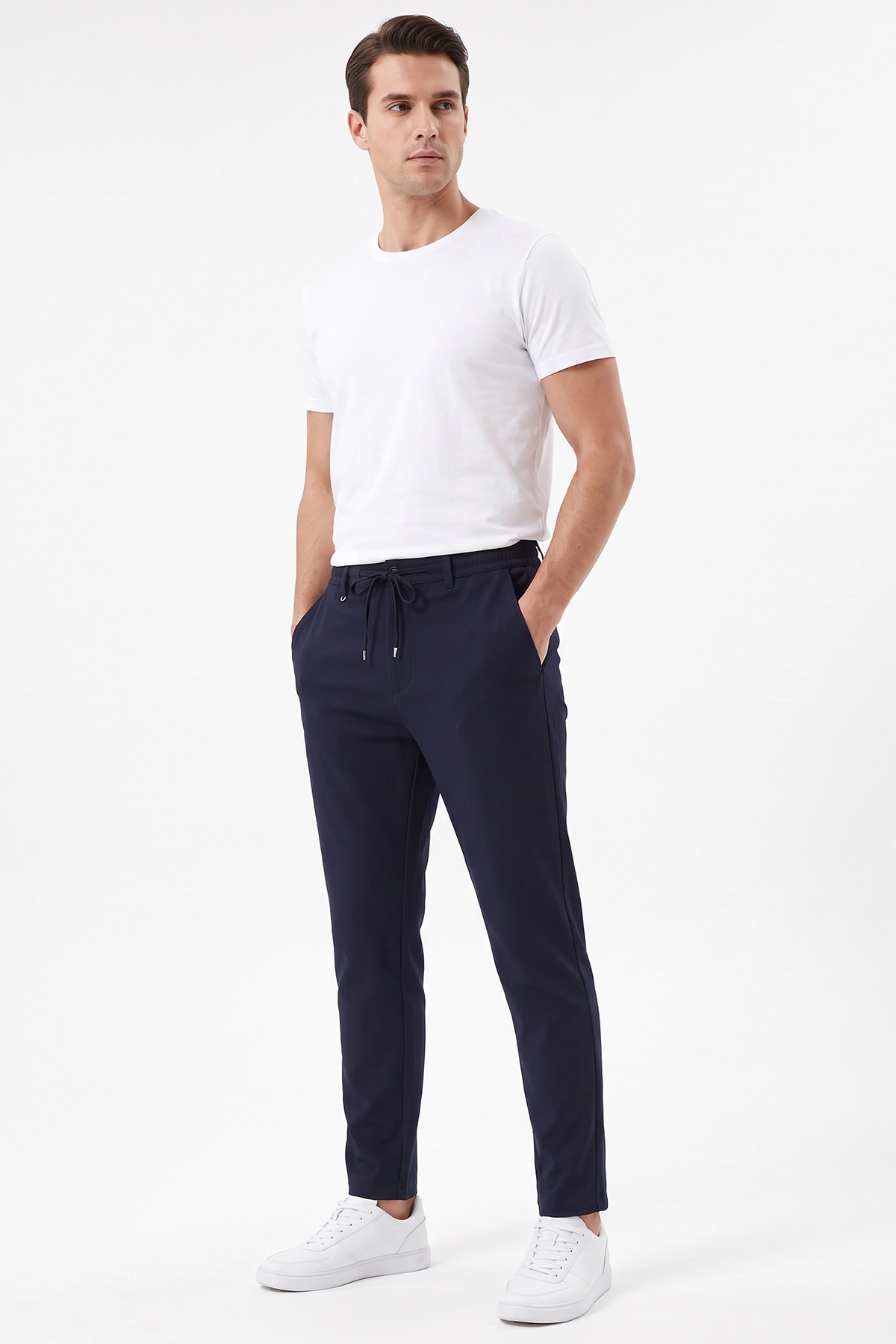 Lacivert Gabardin Kumaş Bağlamalı Erkek Pantolon 491671