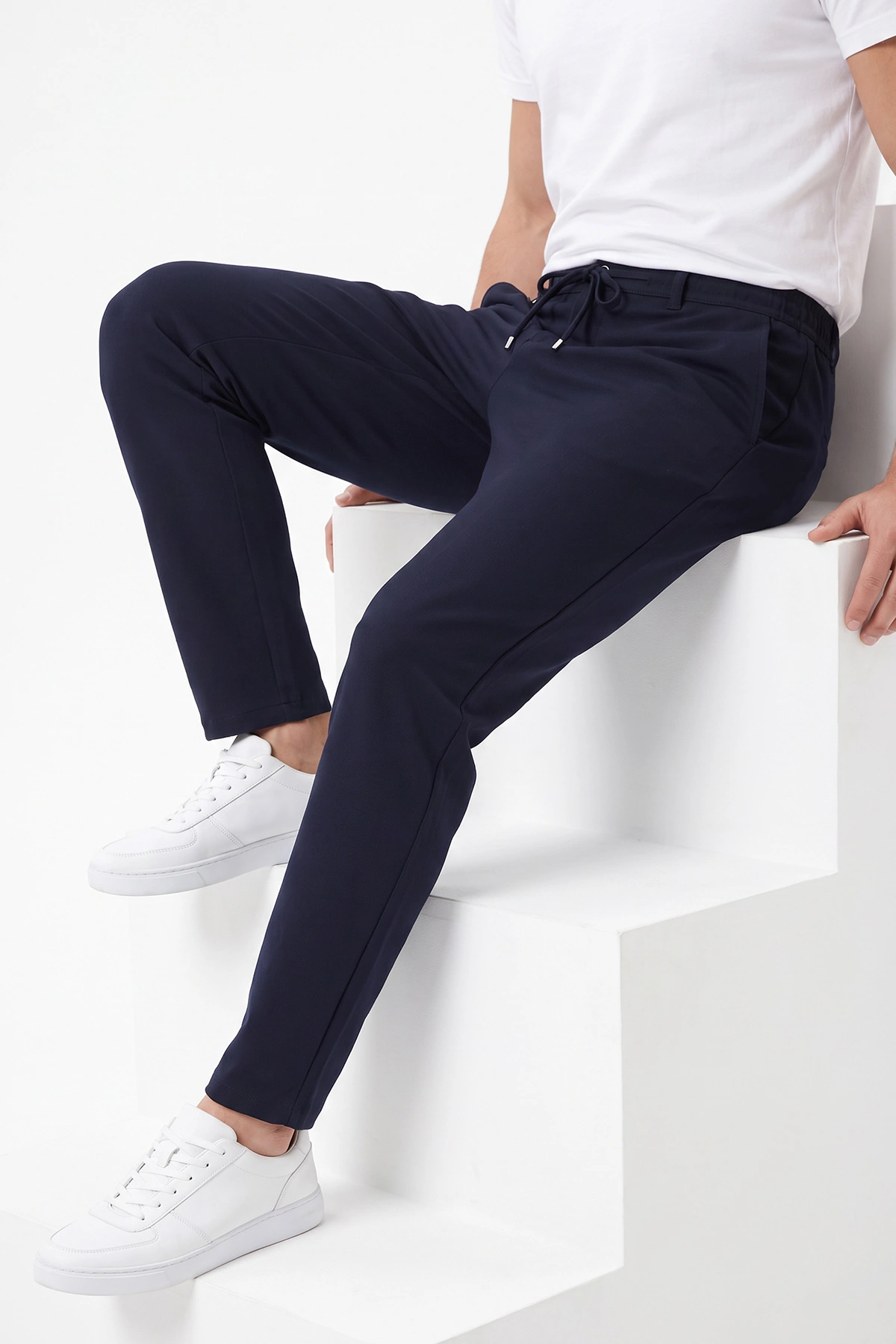 Lacivert Gabardin Kumaş Bağlamalı Erkek Pantolon 491671