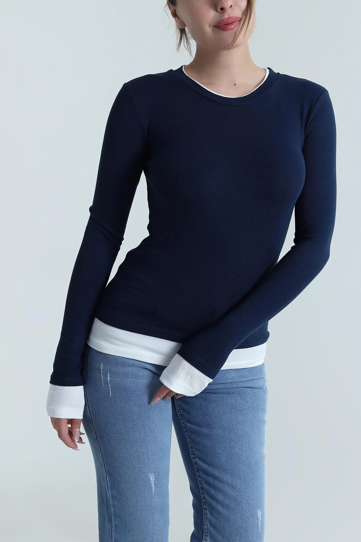 Lacivert Garnili Kadın Body Bluz 486636