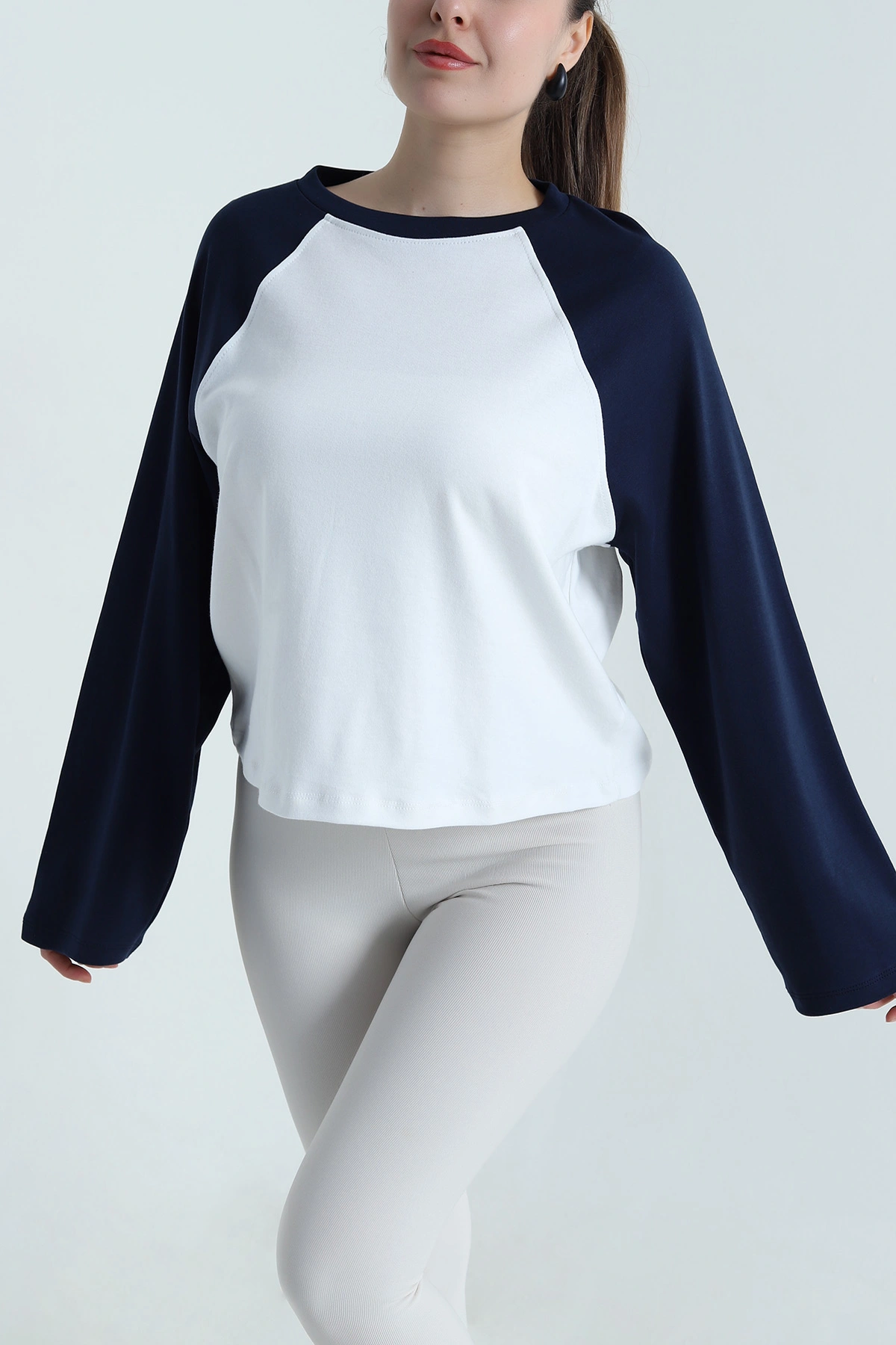 Lacivert Garnili Likralı Kadın Bluz 495308