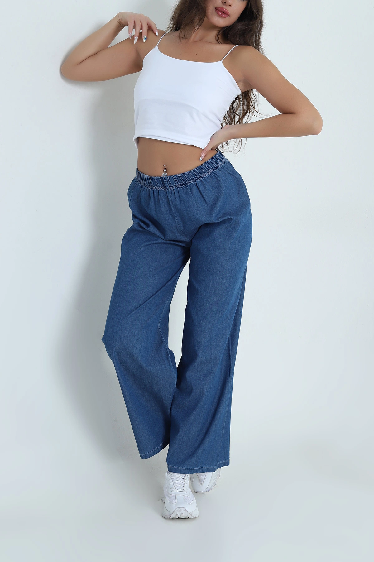 Lacivert Geniş Paça Kadın Kot Pantolon 481509