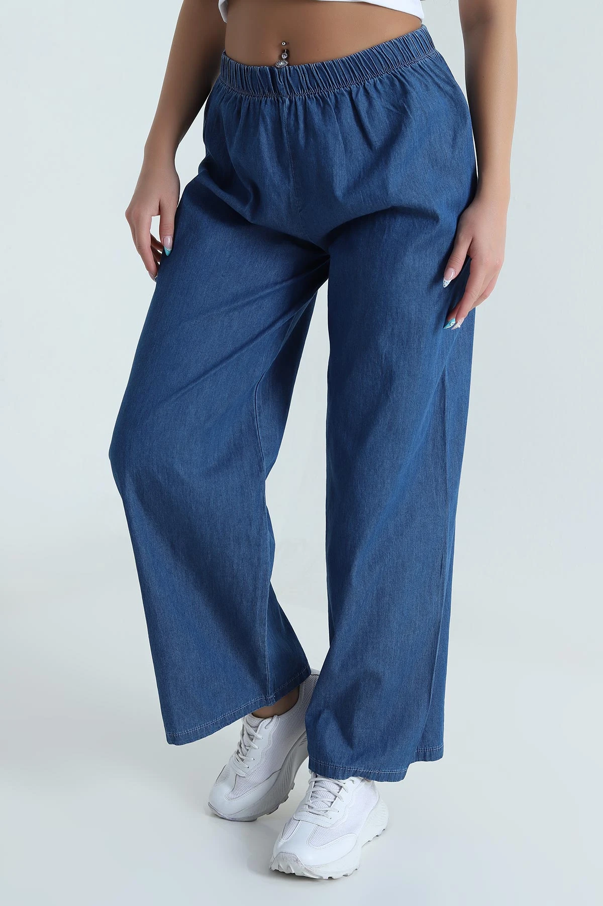 Lacivert Geniş Paça Kadın Kot Pantolon 481509