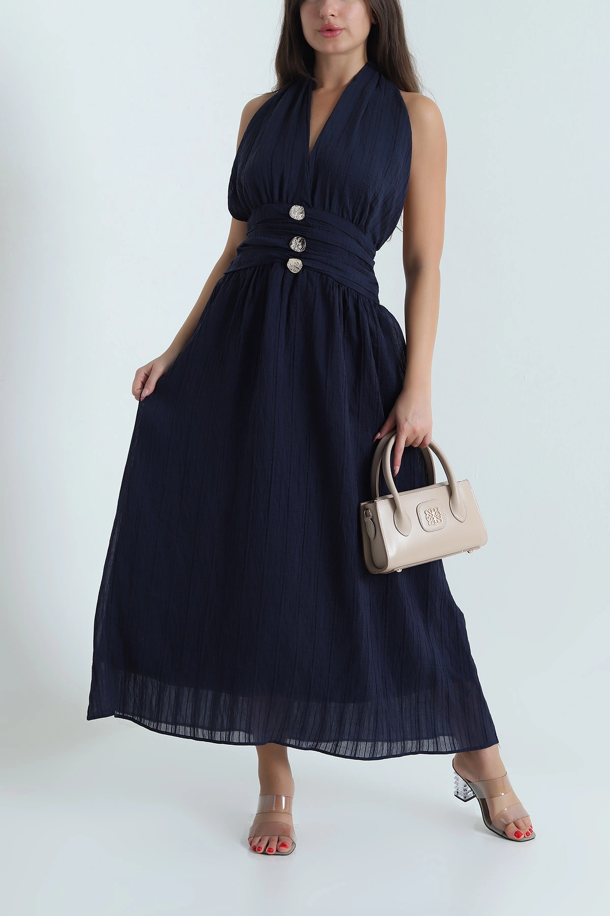 Lacivert Gipeli Tencel Kadın Elbise 478565
