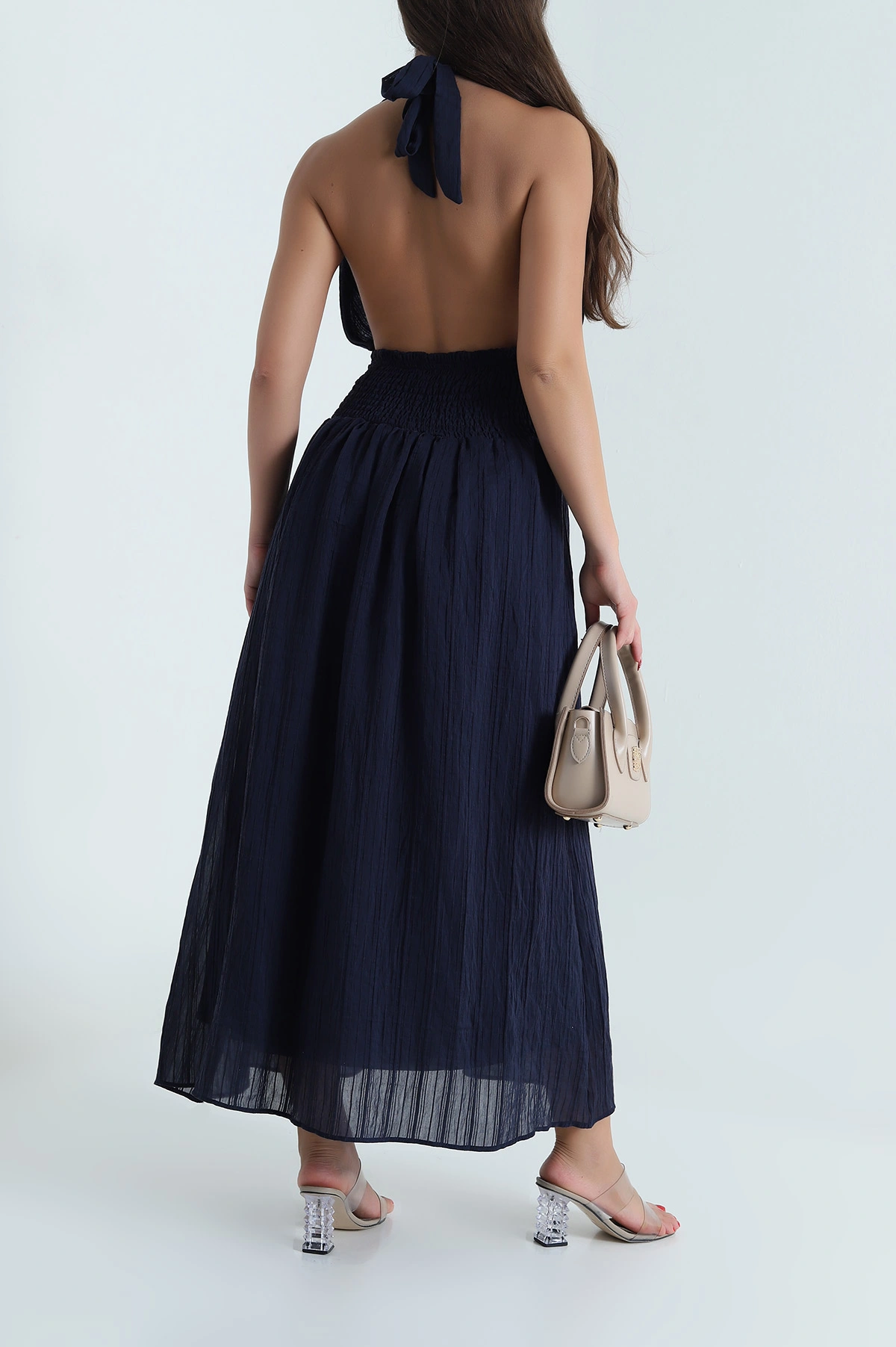 Lacivert Gipeli Tencel Kadın Elbise 478565