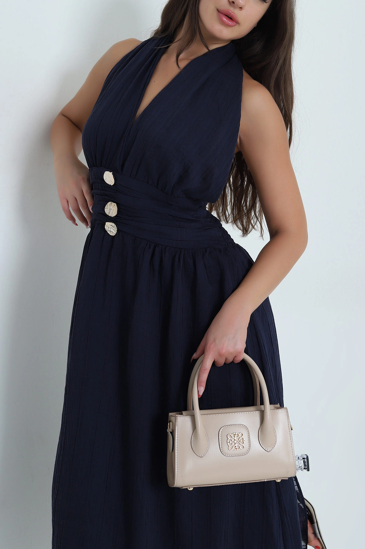Lacivert Gipeli Tencel Kadın Elbise 478565