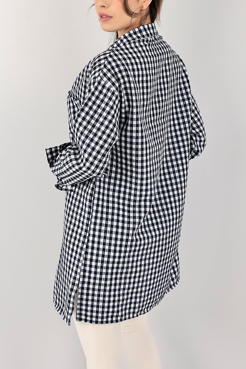 Lacivert Gofre Kumaş Pötikare Tunik 101648