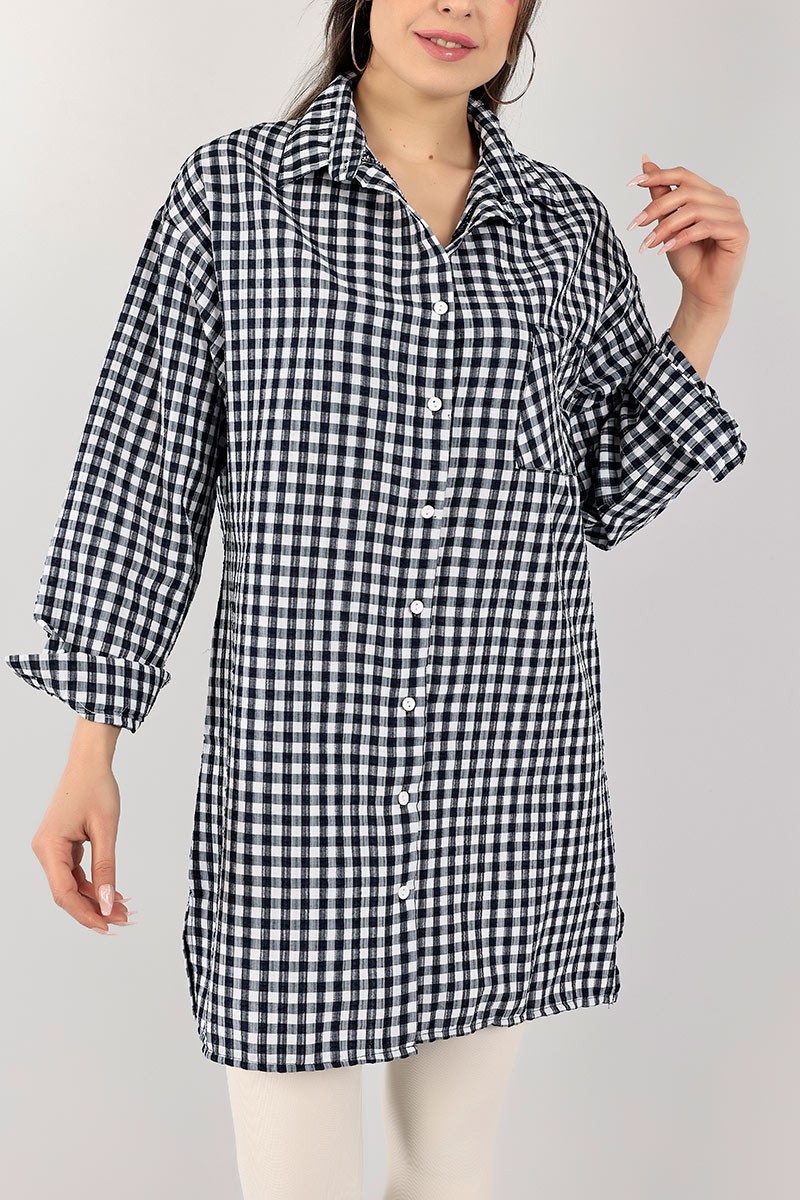 Lacivert Gofre Kumaş Pötikare Tunik 101648