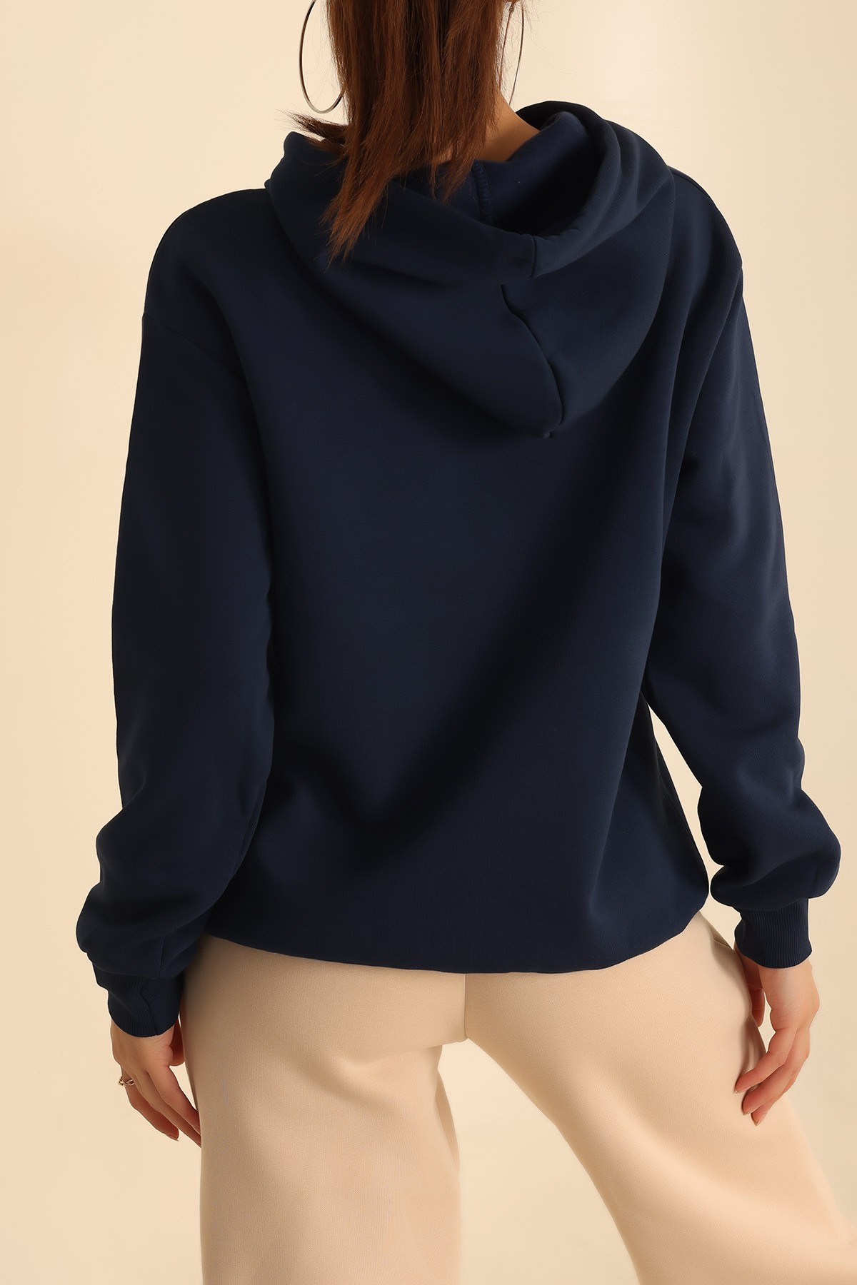 Lacivert İçi Şardonlu Kapüşonlu Bayan Sweat 208107