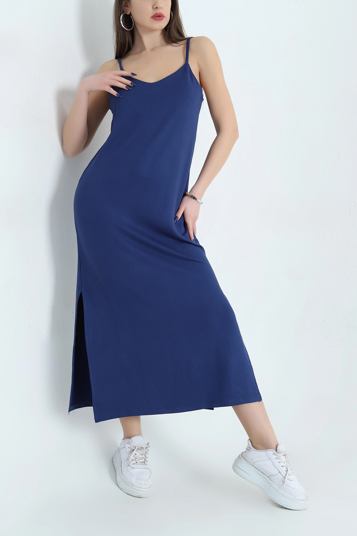 Lacivert İp Askılı Kristal Elbise 337780