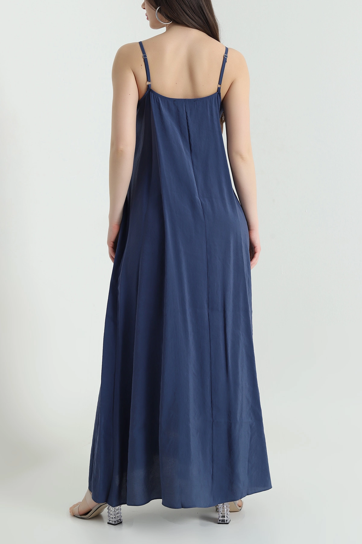Lacivert İp Askılı Tencel Kadın Elbise 451192