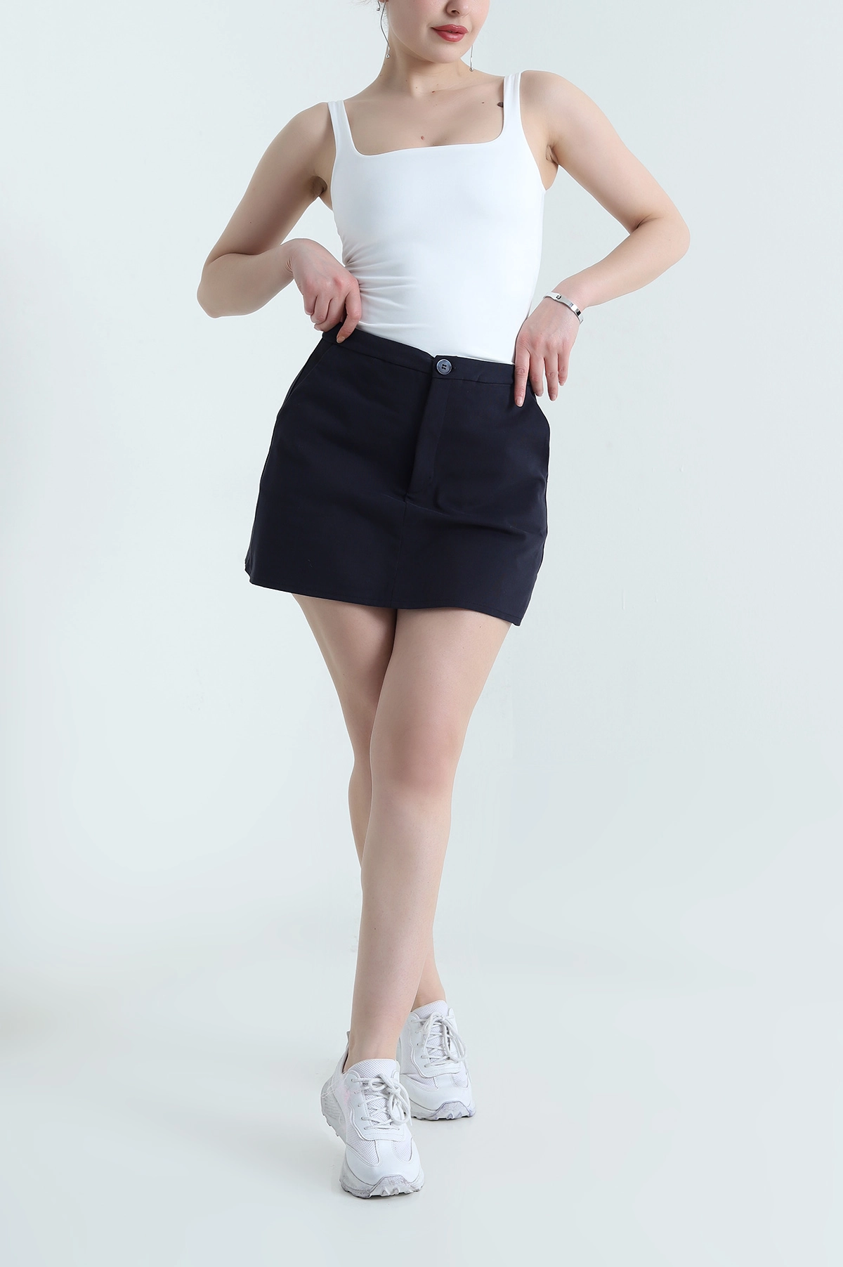 Lacivert İthal Gabardin Kadın Şort Etek 454499