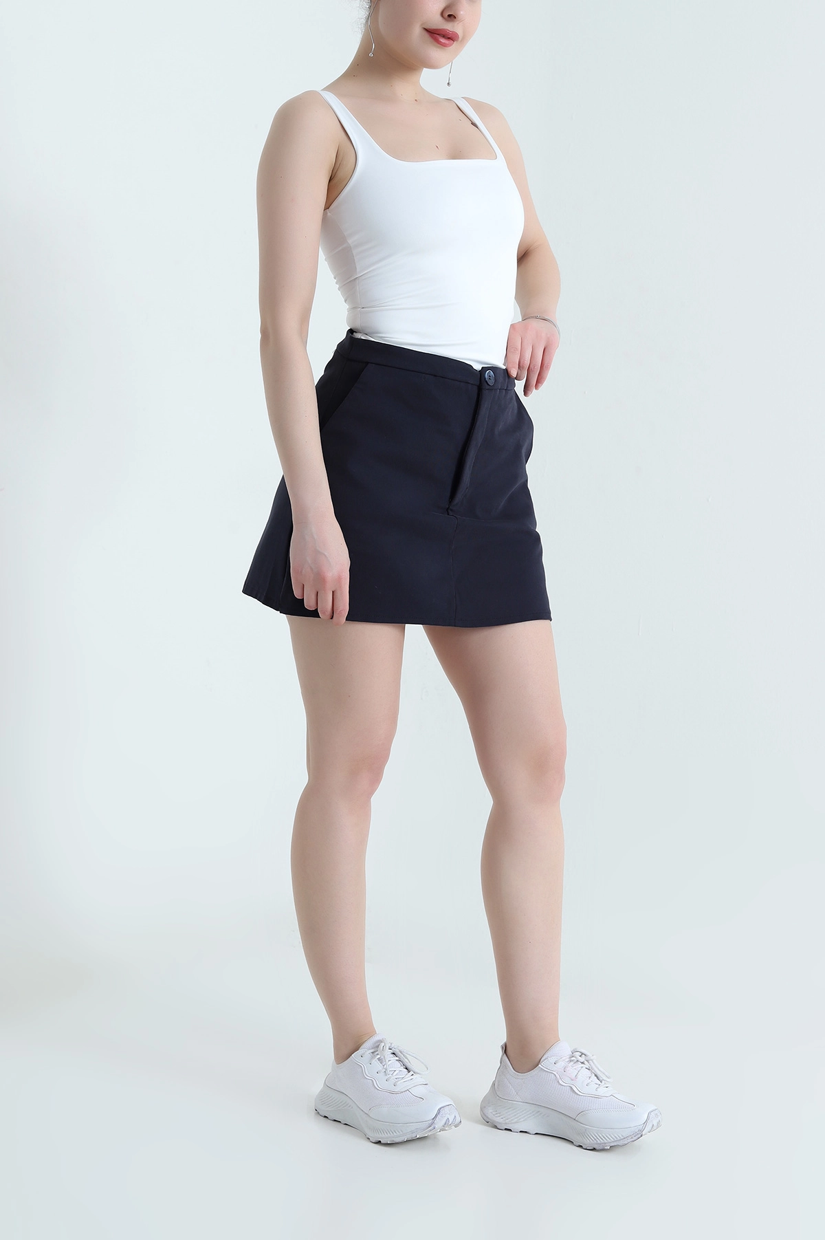 Lacivert İthal Gabardin Kadın Şort Etek 454499