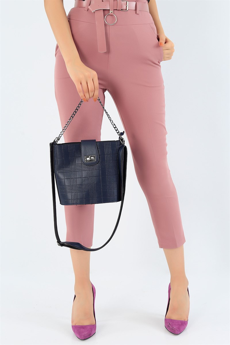 Lacivert Kabartma Desenli Bayan Omuz Çantası 34662