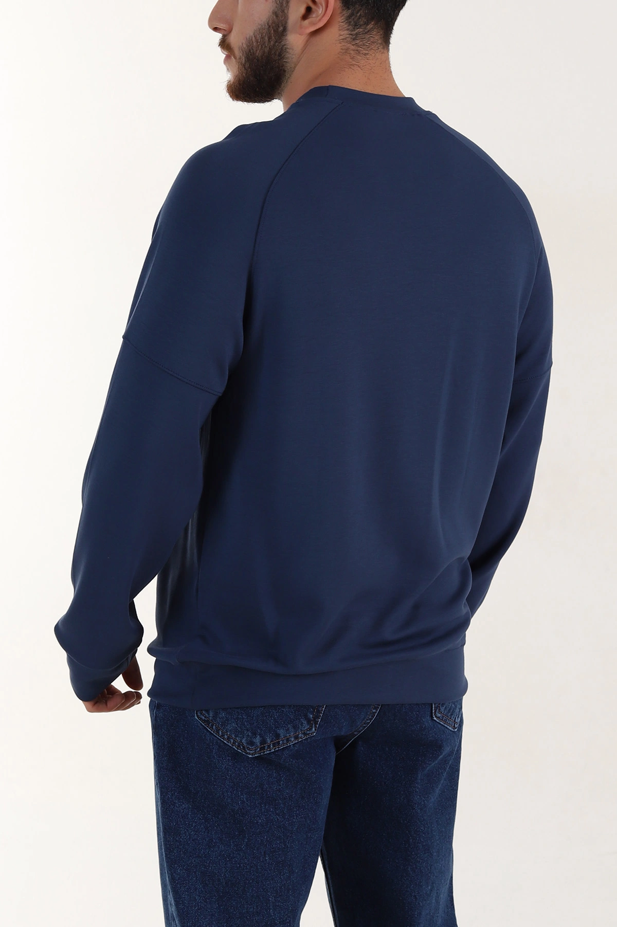 Lacivert Kabartma Yazılı Bisiklet Yaka Erkek Sweatshirt 396892