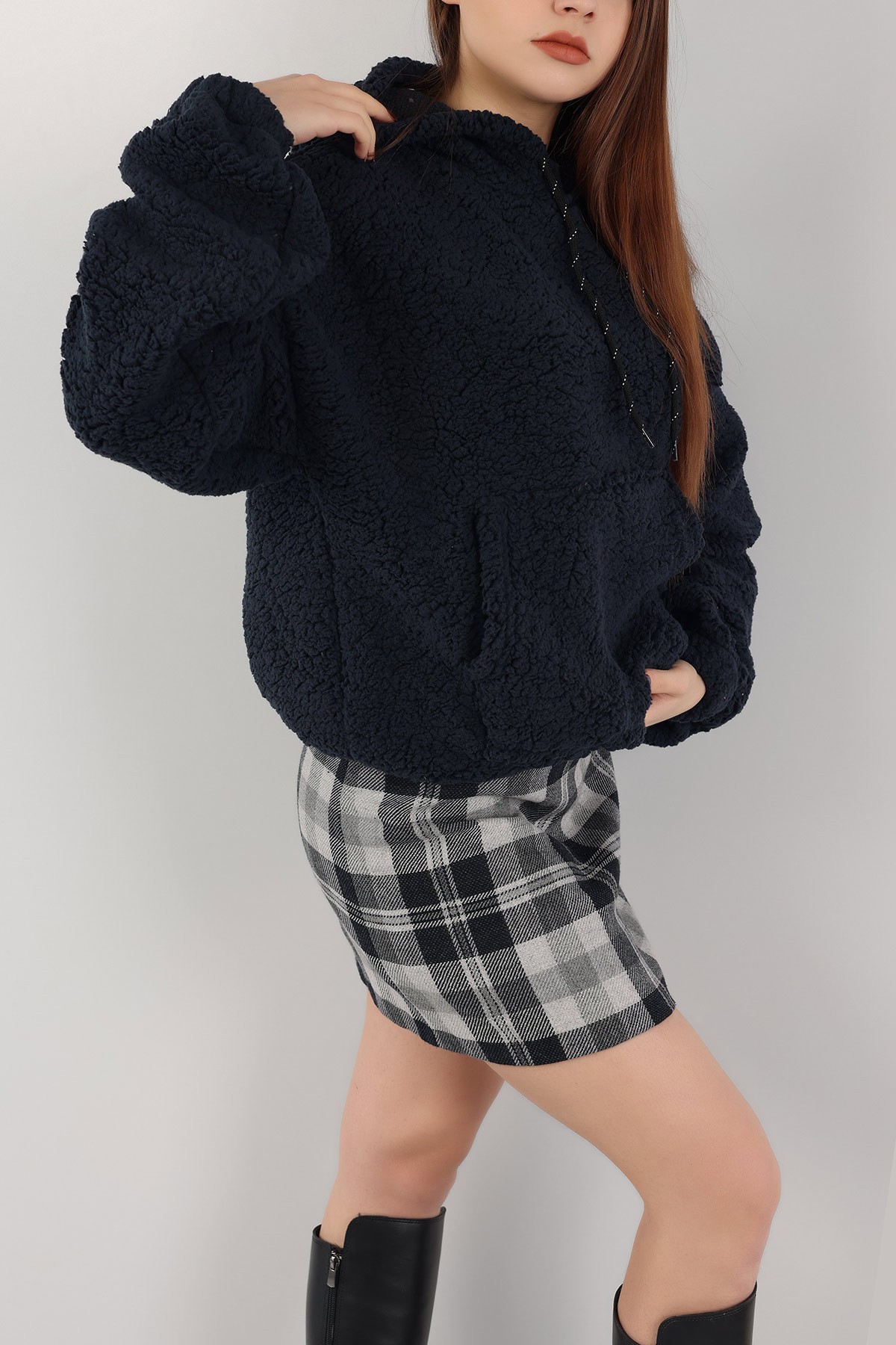 Lacivert Kapüşonlu Cepli Yumoş Sweat 151237