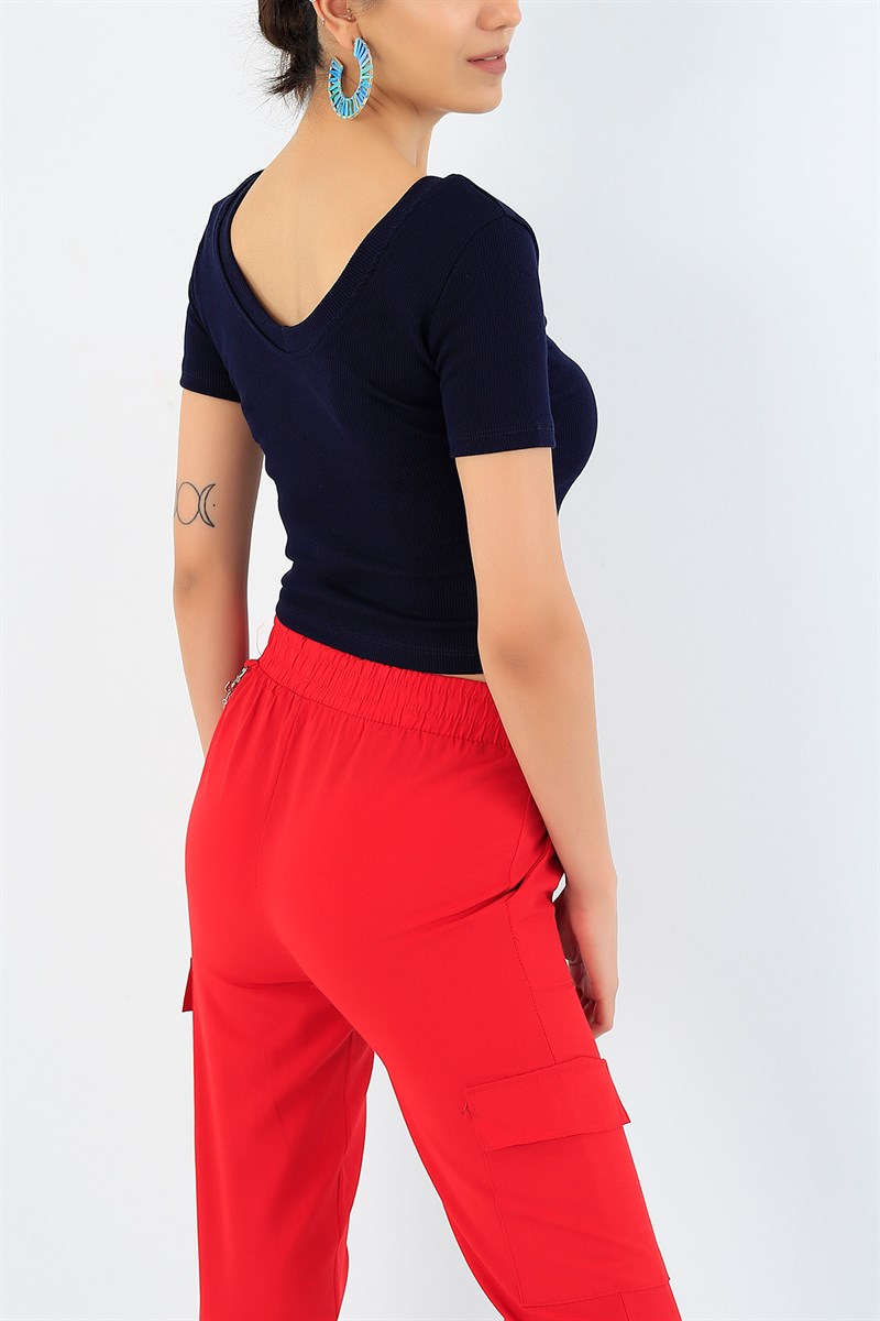 Lacivert Kaşkorse Crop Tişört 36316