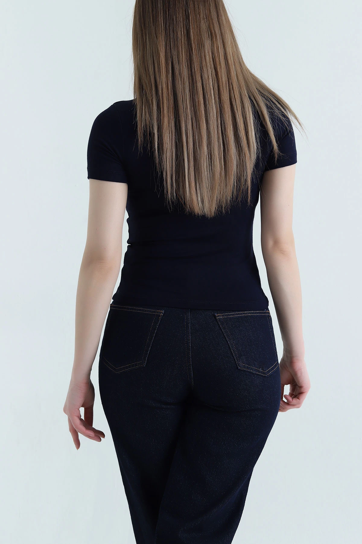 Lacivert Kayık Yaka Buzzy Kadın Bluz 439600
