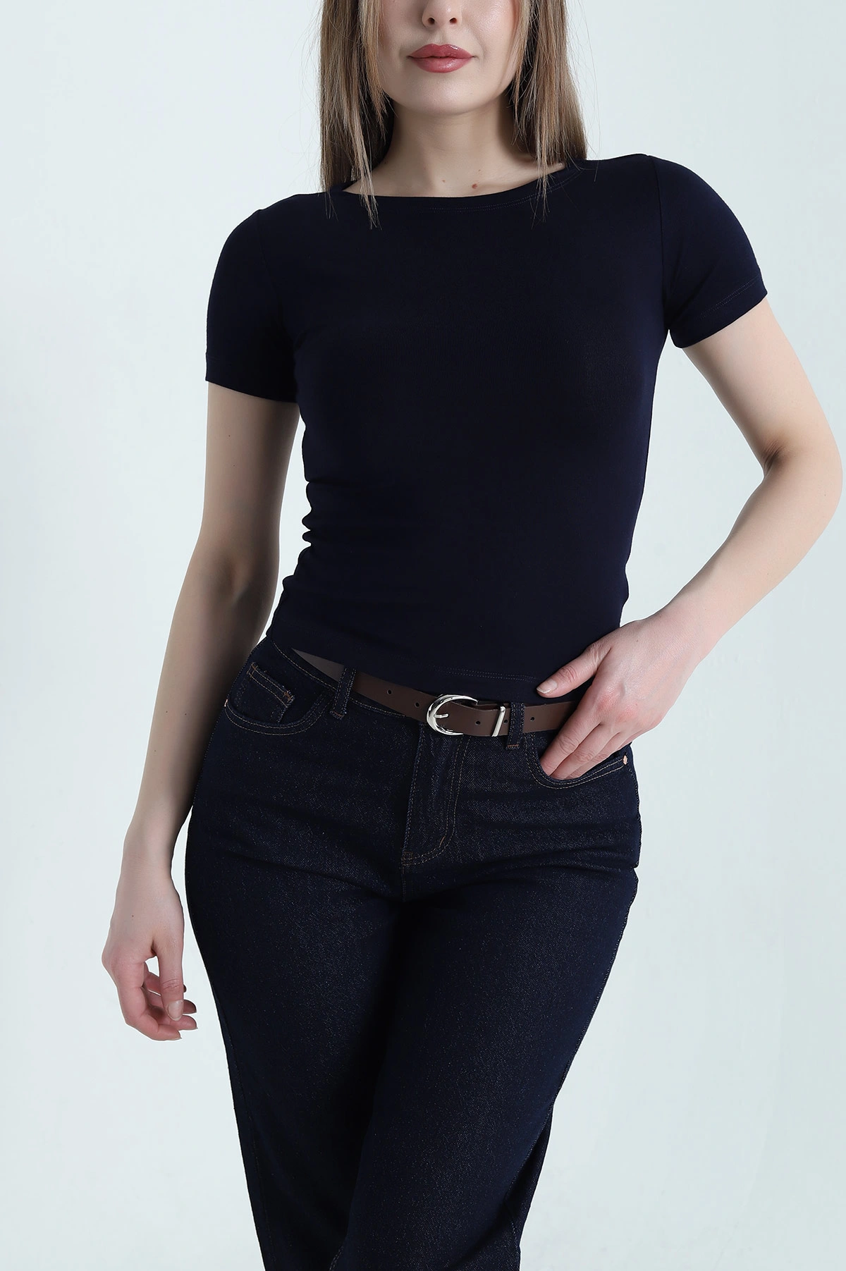 Lacivert Kayık Yaka Buzzy Kadın Bluz 439600