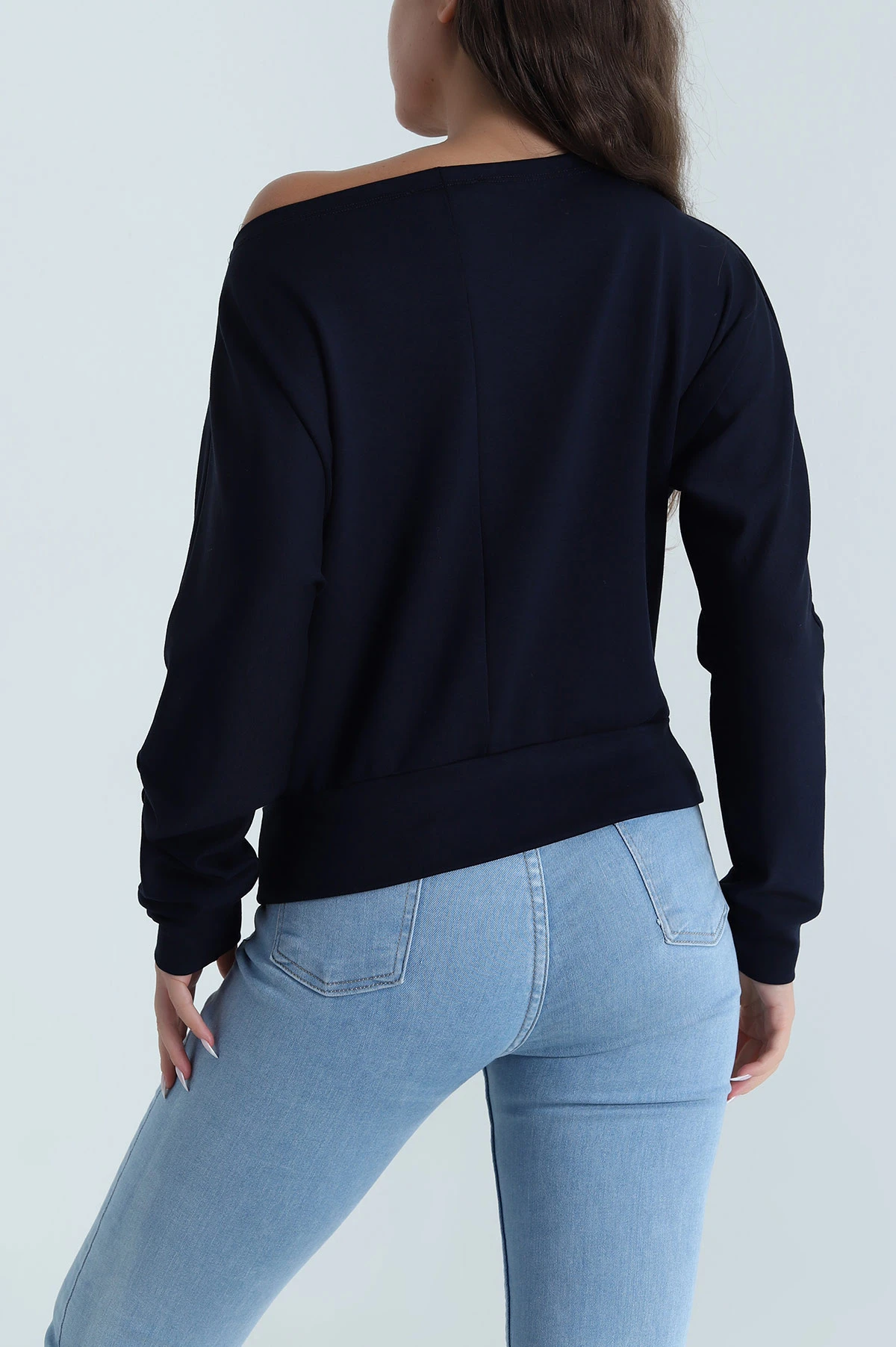 Lacivert Kayık Yaka Modal Kadın Bluz 484697