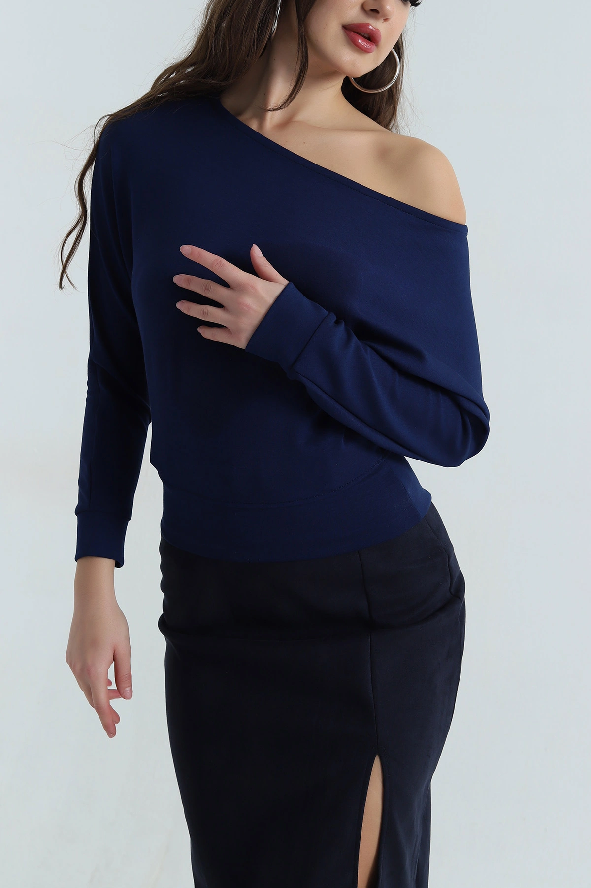 Lacivert Kayık Yaka Oysho Kadın Bluz 408585