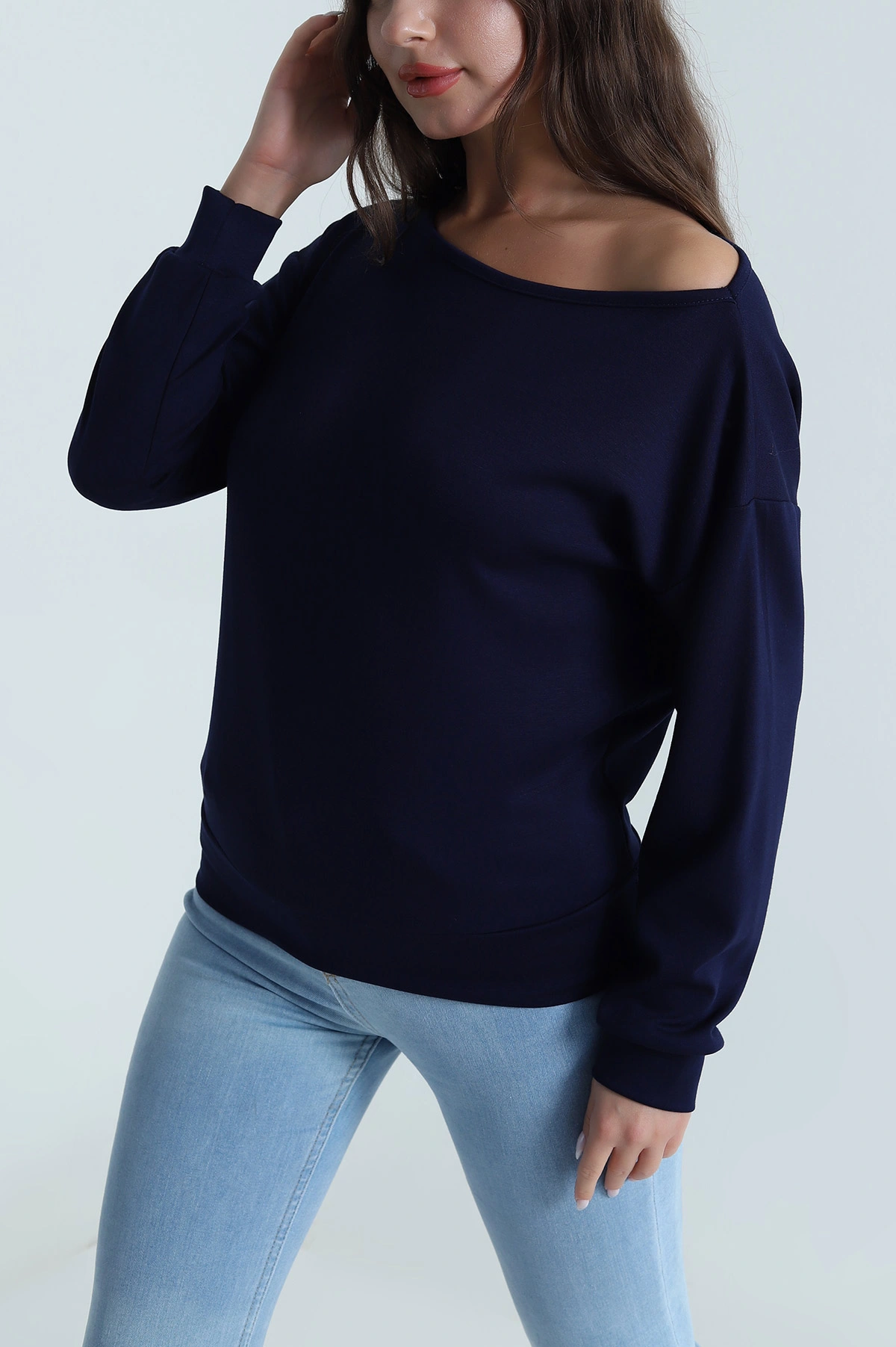 Lacivert Kayık Yaka Oysho Kadın Bluz 485726