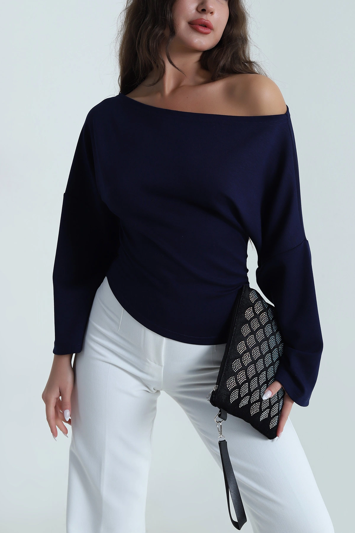 Lacivert Kayık Yaka Oysho Kadın Bluz 485735