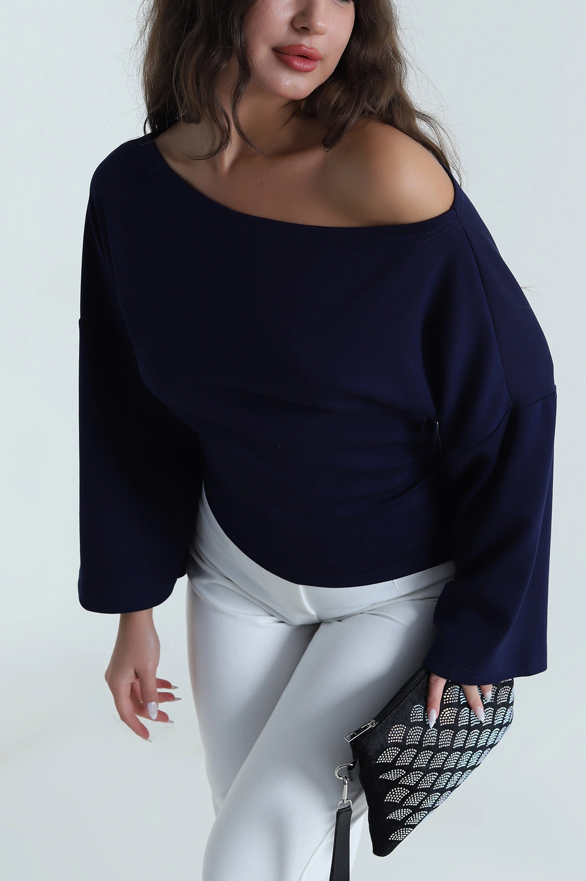 Lacivert Kayık Yaka Oysho Kadın Bluz 485735