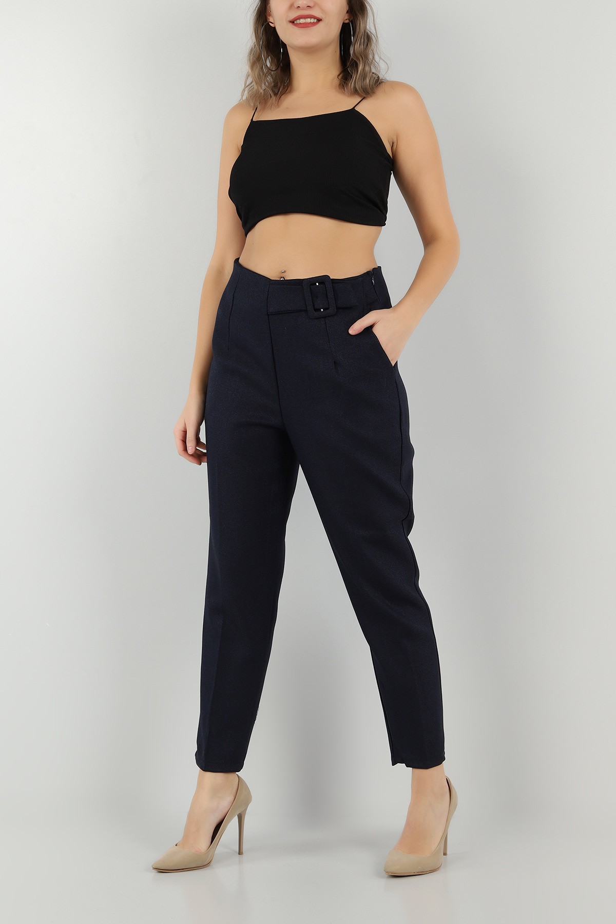 Lacivert Kemer Detay Yün Efek Pantolon -T 149018