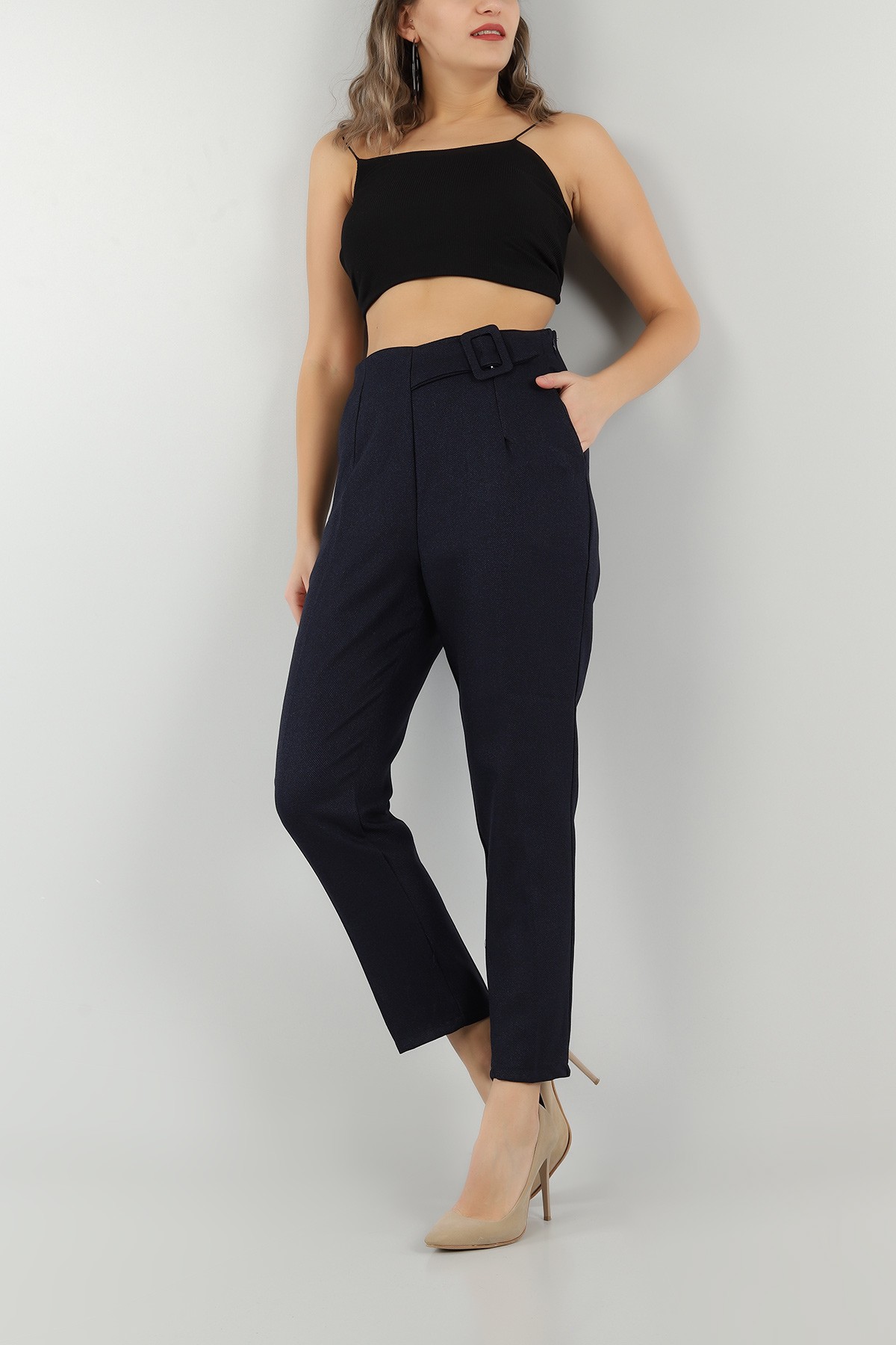 Lacivert Kemer Detay Yün Efek Pantolon -T 149018