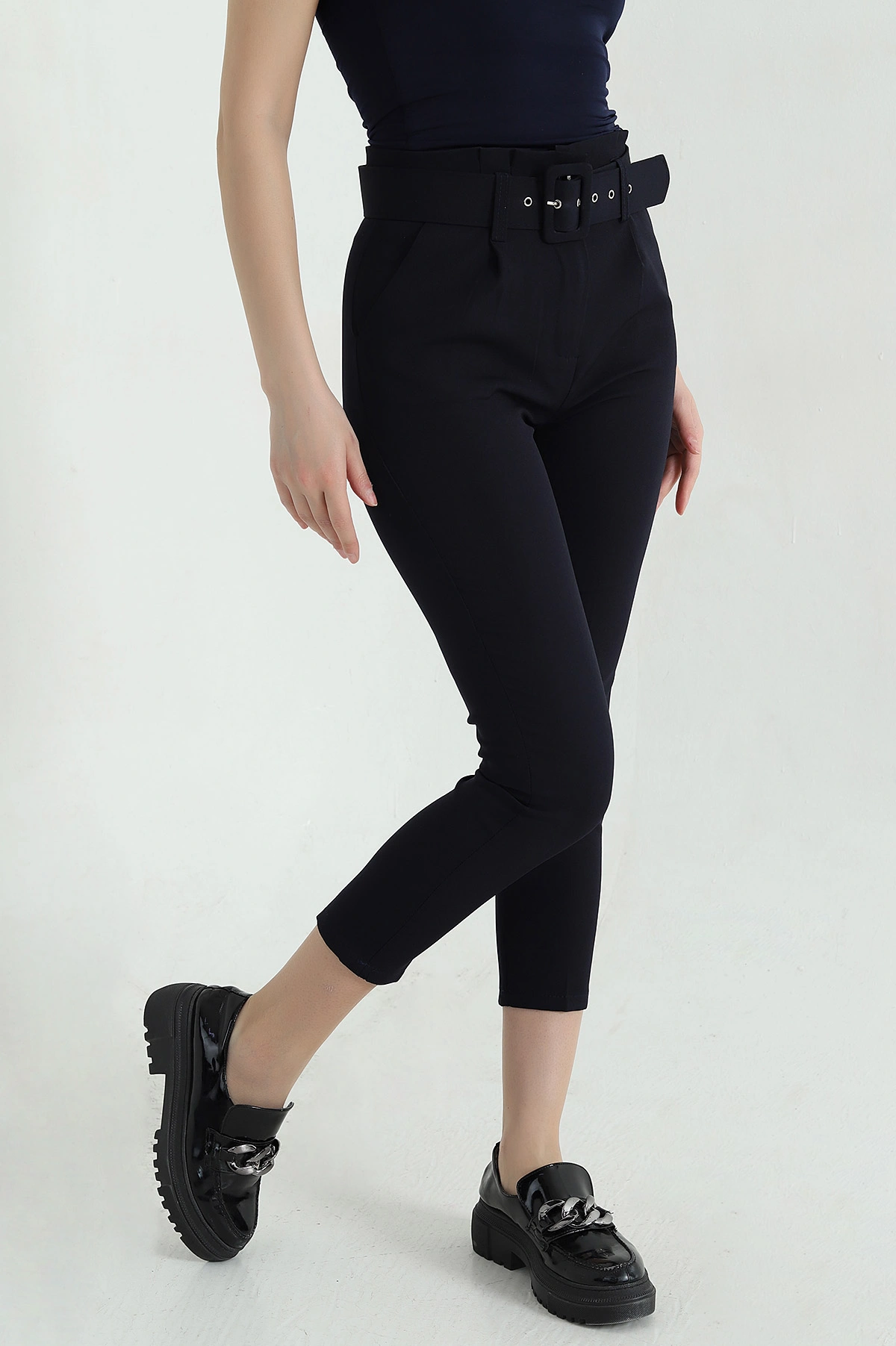 Lacivert Kemerli Dabıl Bayan Pantolon 351351