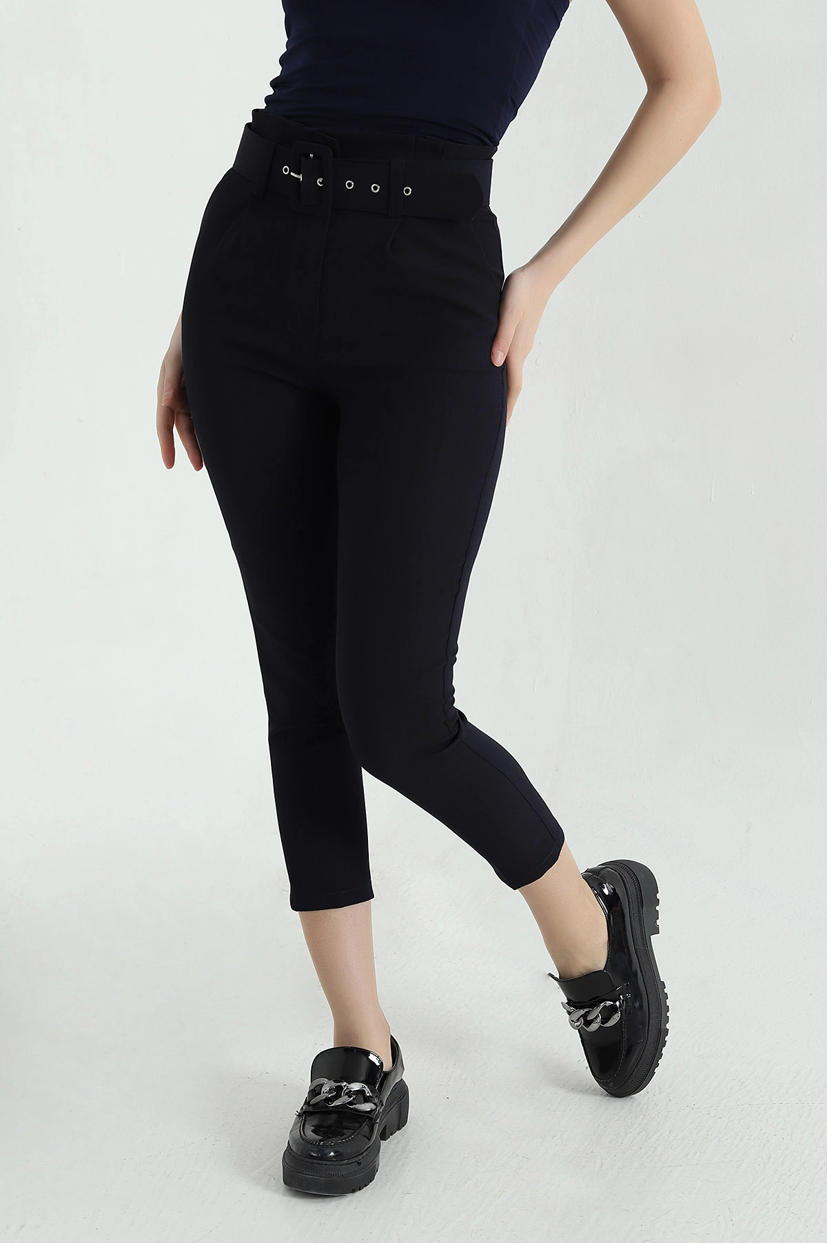 Lacivert Kemerli Dabıl Bayan Pantolon 351351