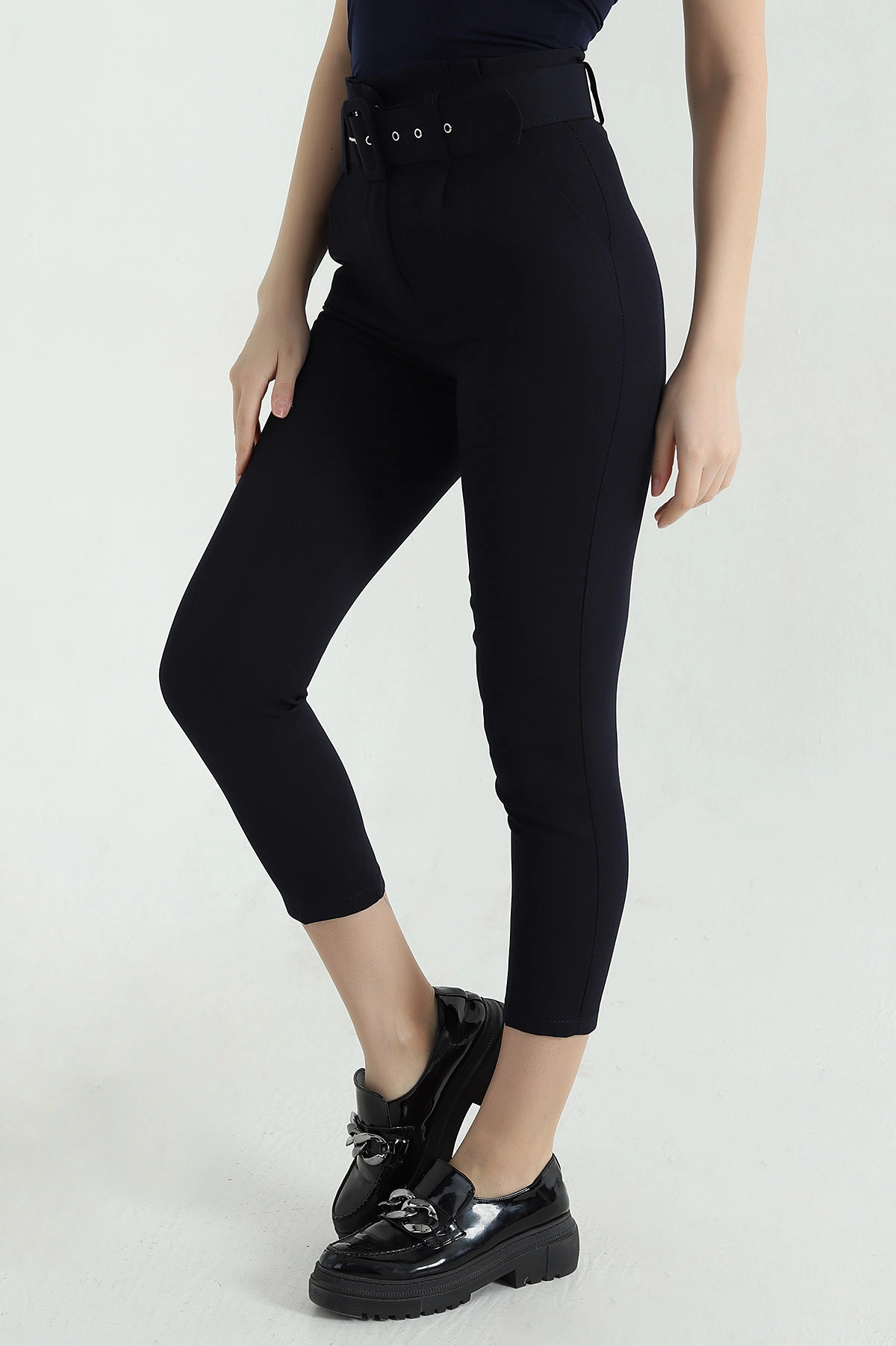 Lacivert Kemerli Dabıl Bayan Pantolon 351351