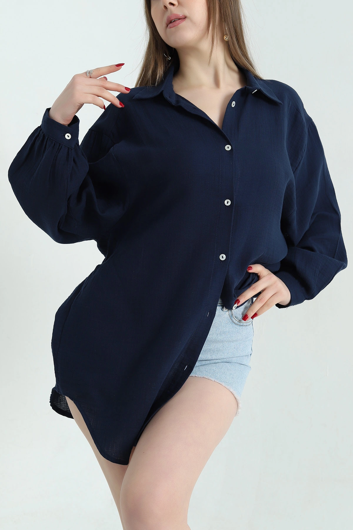 Lacivert Müslin Bayan Gömlek Tunik 336948