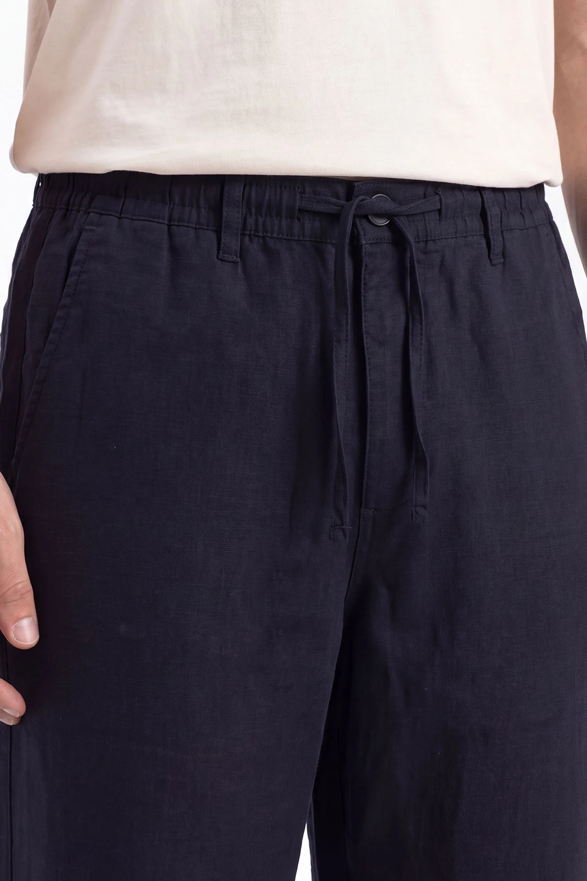 Lacivert Keten Yeni Sezon Baggy Belden Bağlamalı Erkek Pantolon 462734
