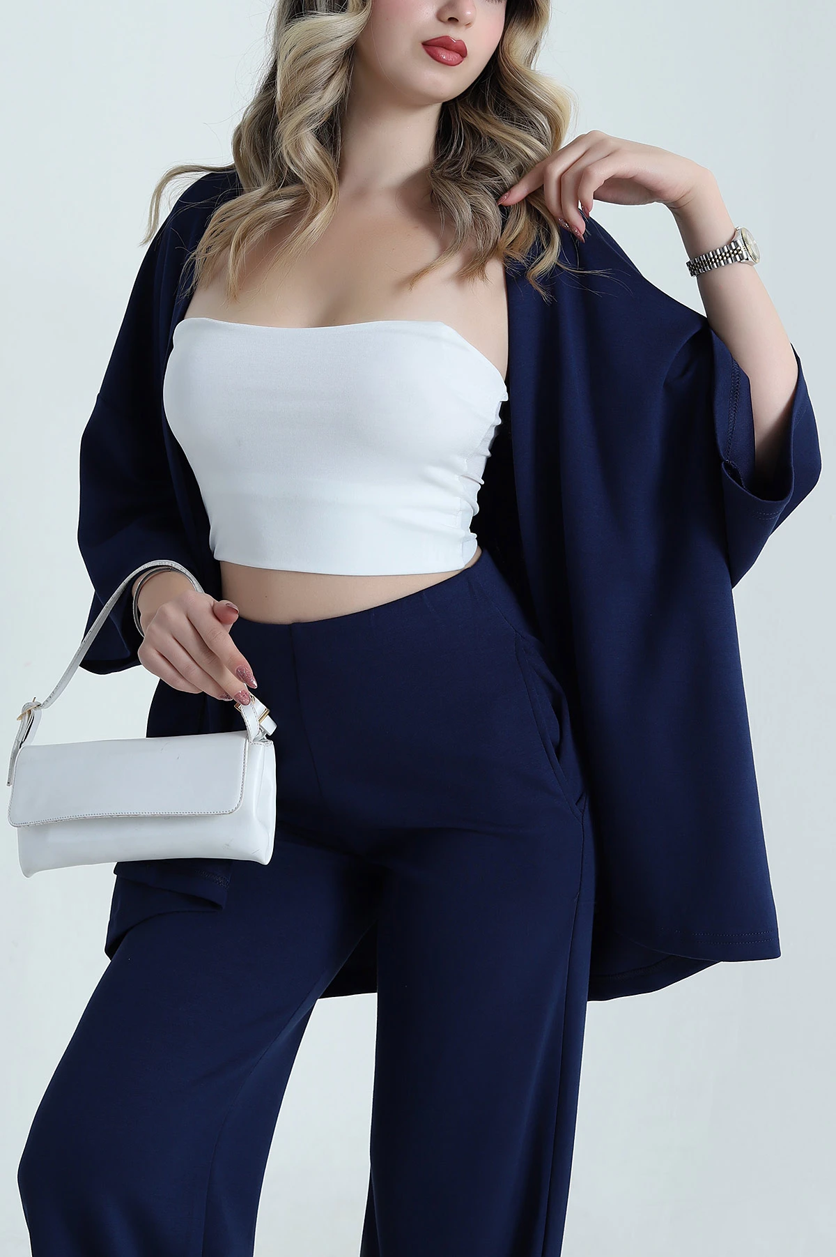 Lacivert Kimono Pantolon Kadın İkili Takım 479532