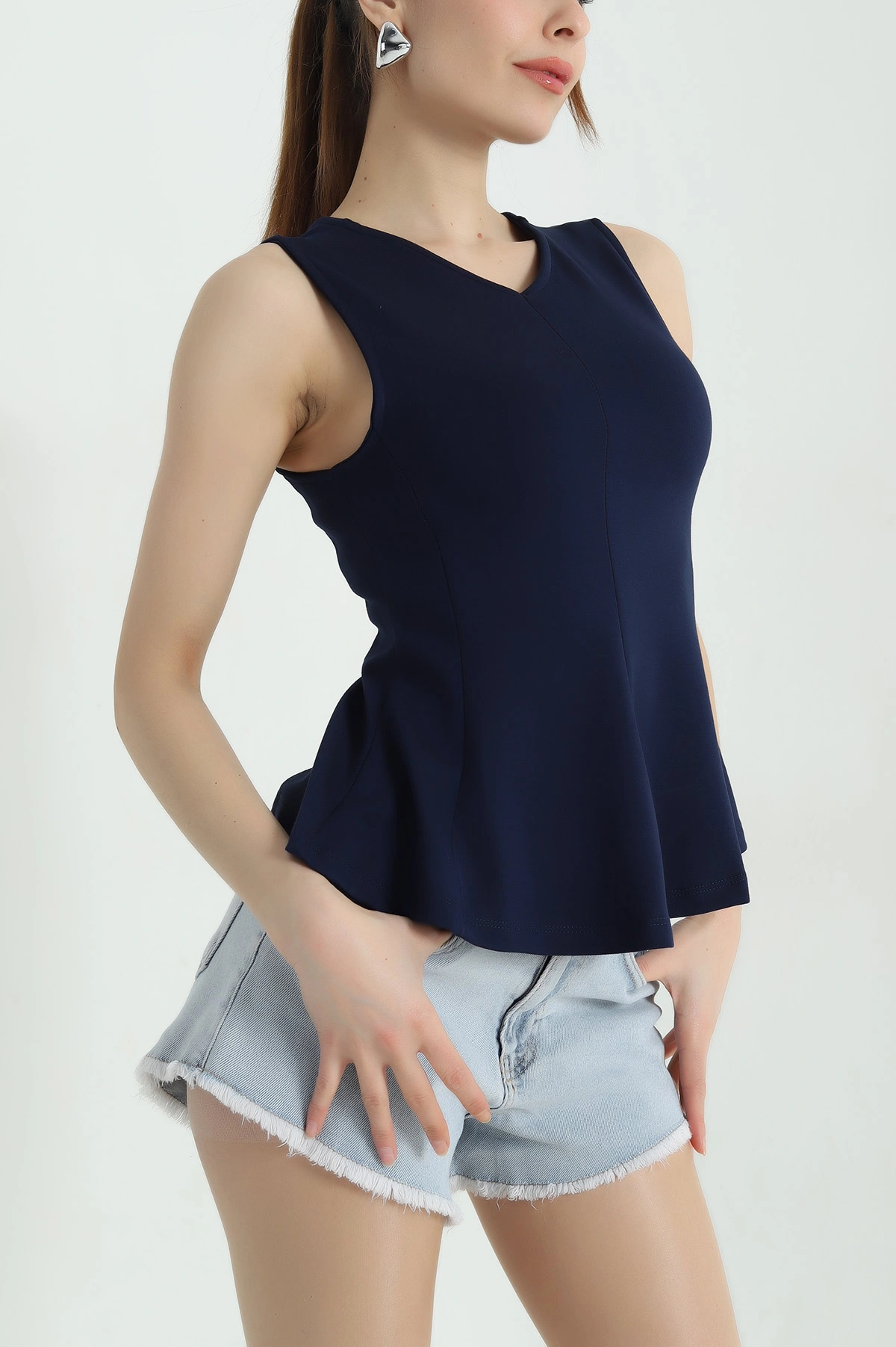 Lacivert Kolsuz Likralı Modal Kadın Bluz 362407