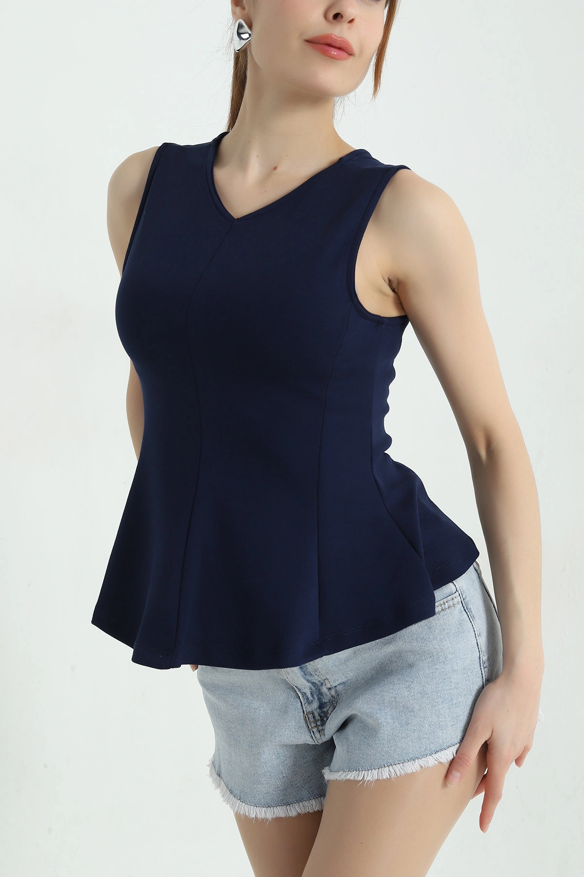 Lacivert Kolsuz Likralı Modal Kadın Bluz 362407